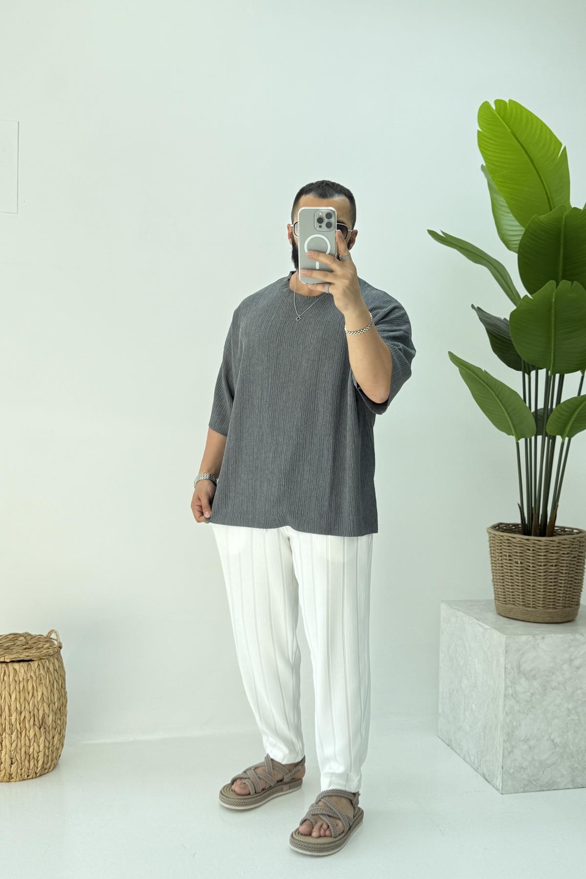 FAKİR KOL OVERSİZE KIRINKIL TSHİRT ANTRASİT