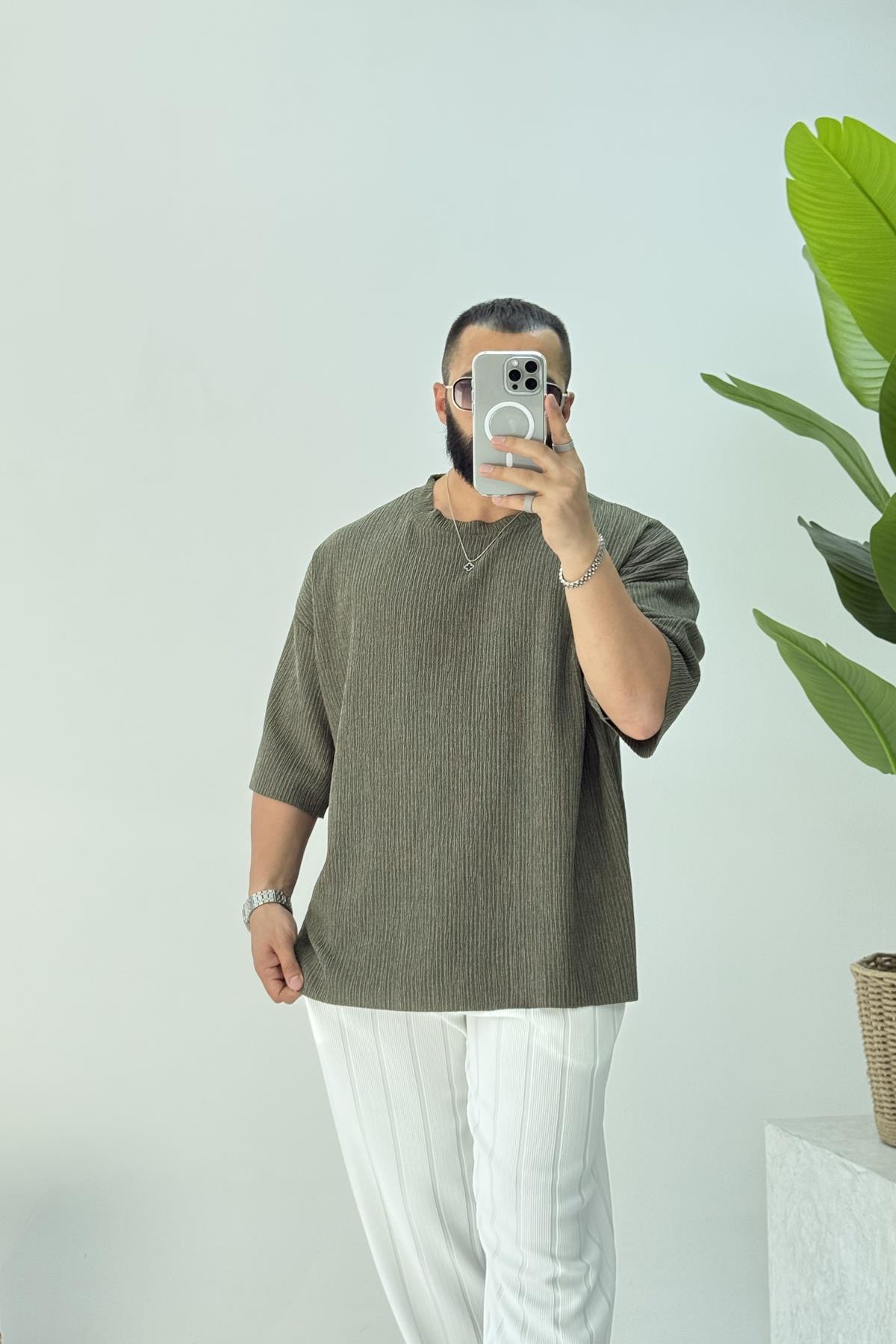 FAKİR KOL OVERSİZE KIRINKIL TSHİRT  HAKİ