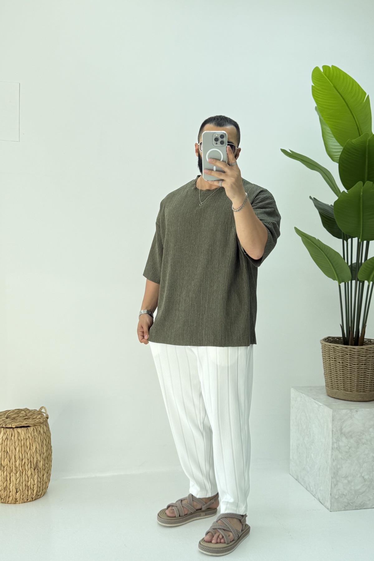 FAKİR KOL OVERSİZE KIRINKIL TSHİRT  HAKİ