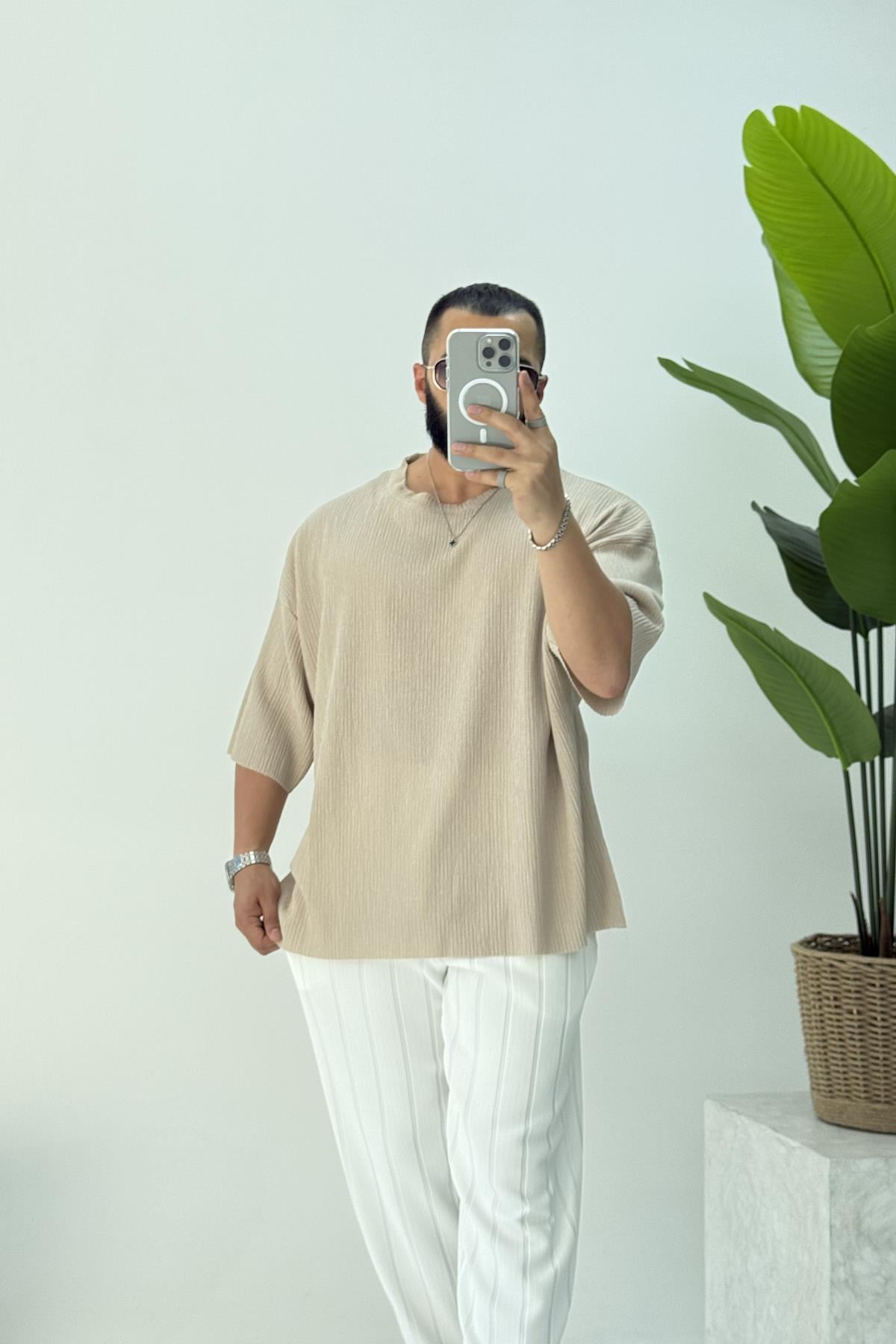 FAKİR KOL OVERSİZE KIRINKIL TSHİRT KREM