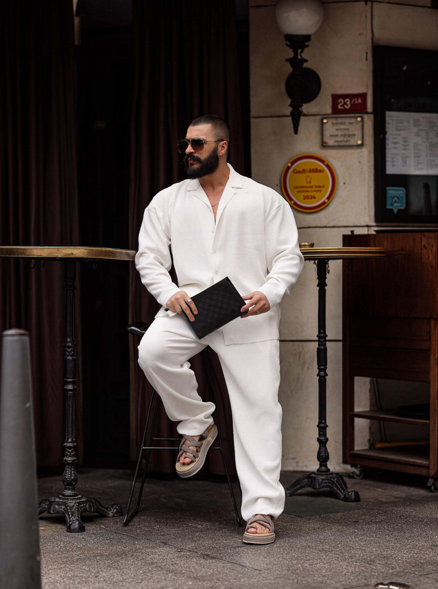 Fitilli Oversize Takım Beyaz