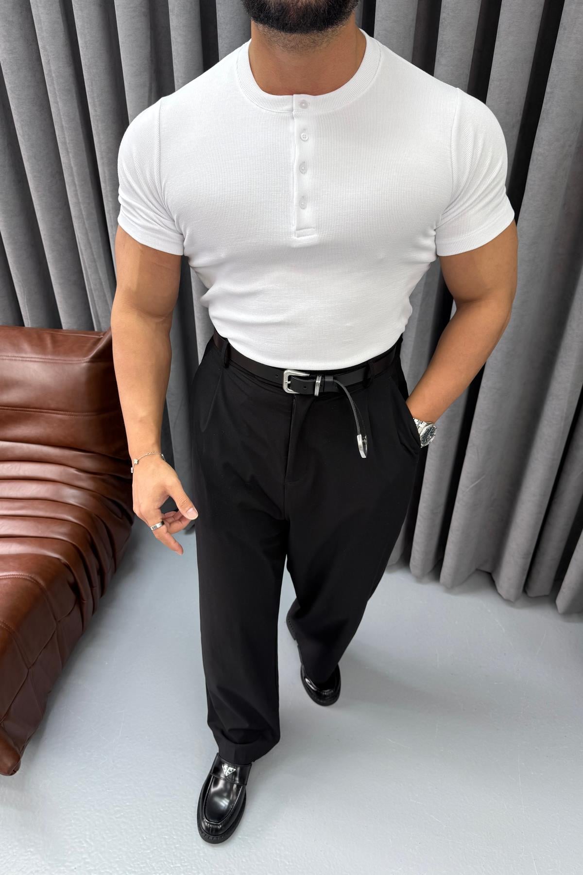 FİTİLLİ ÜÇ DÜĞMELİ BADİ BEYAZ