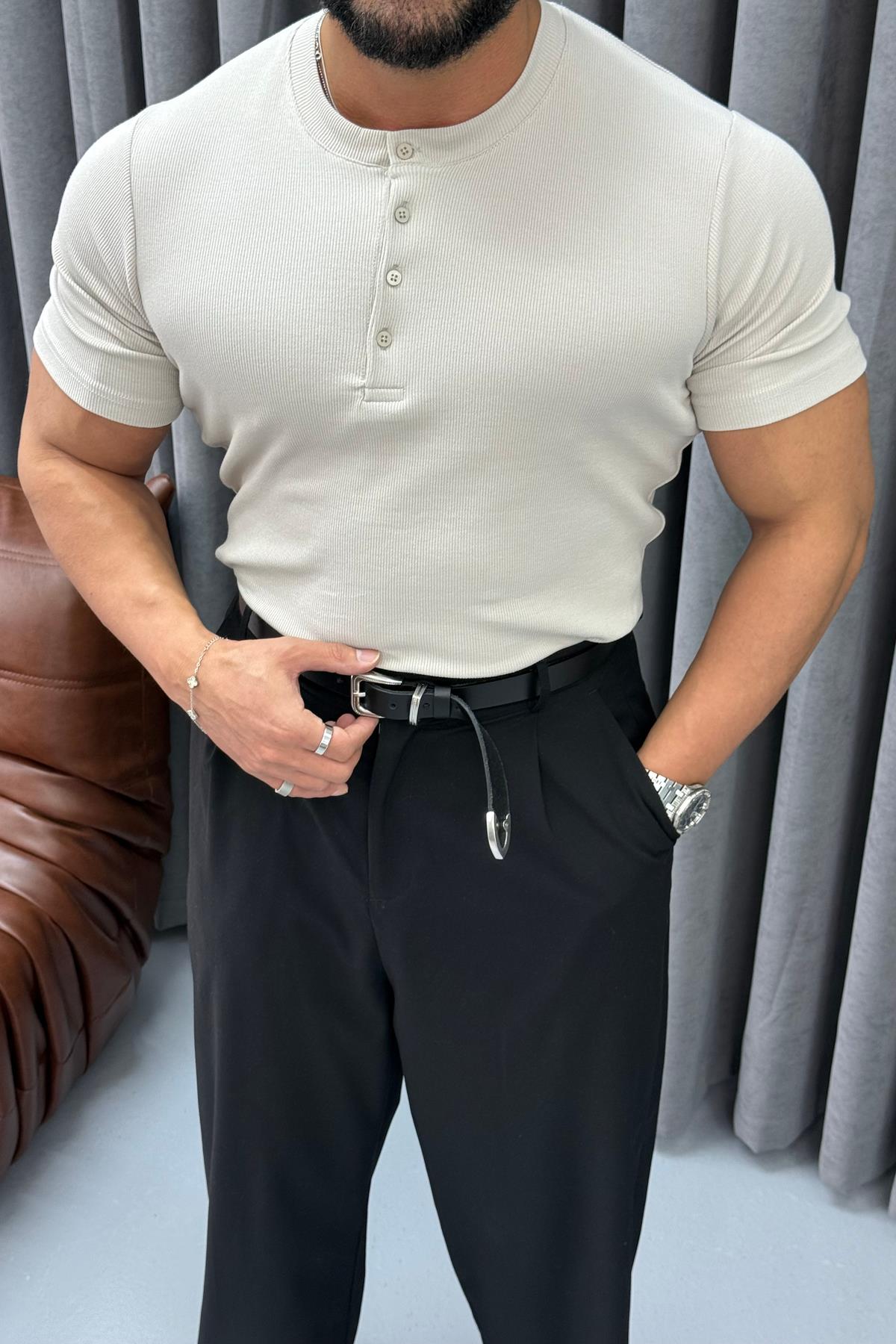 FİTİLLİ ÜÇ DÜĞMELİ BADİ GRİ