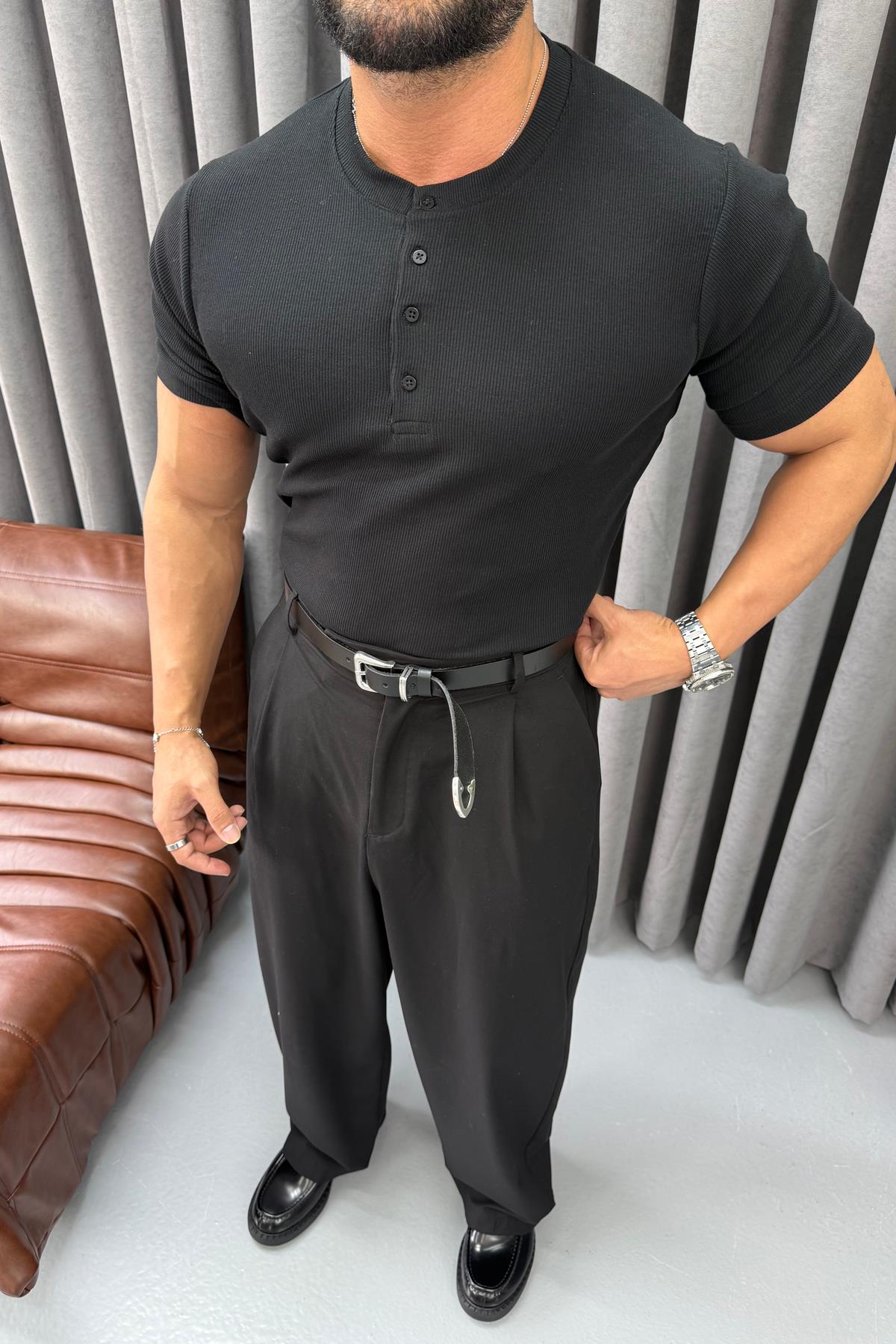 FİTİLLİ ÜÇ DÜĞMELİ BADİ SİYAH