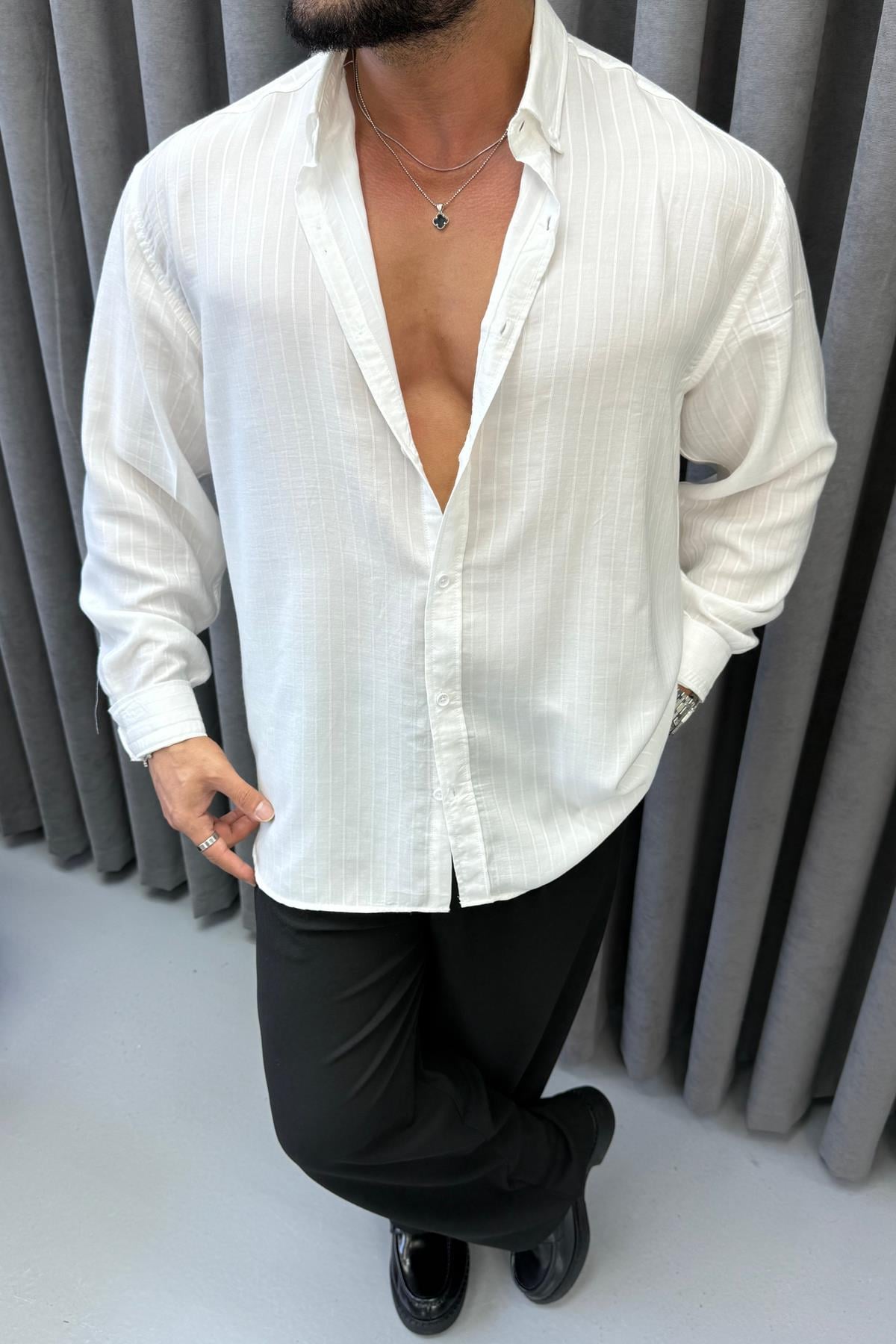 GG-PREMİUM OVERSİZE VİSCON GÖMLEK BEYAZ