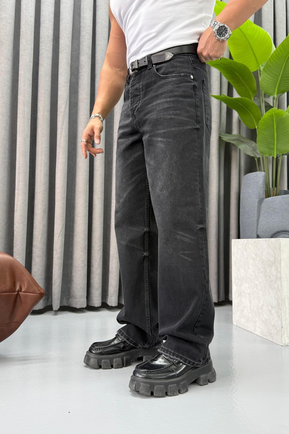 GİESTO YIKAMALI BAGGY JEAN SİYAH