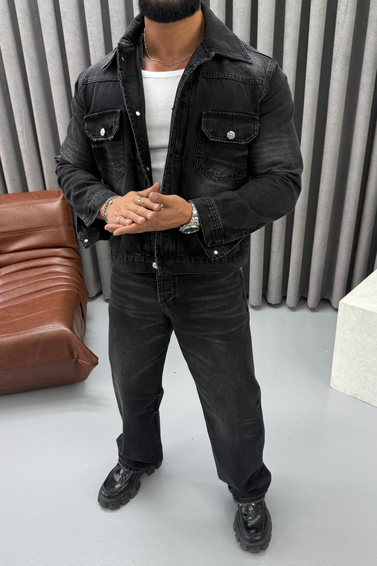 GİESTO YIKAMALI JEAN TAKIM SİYAH