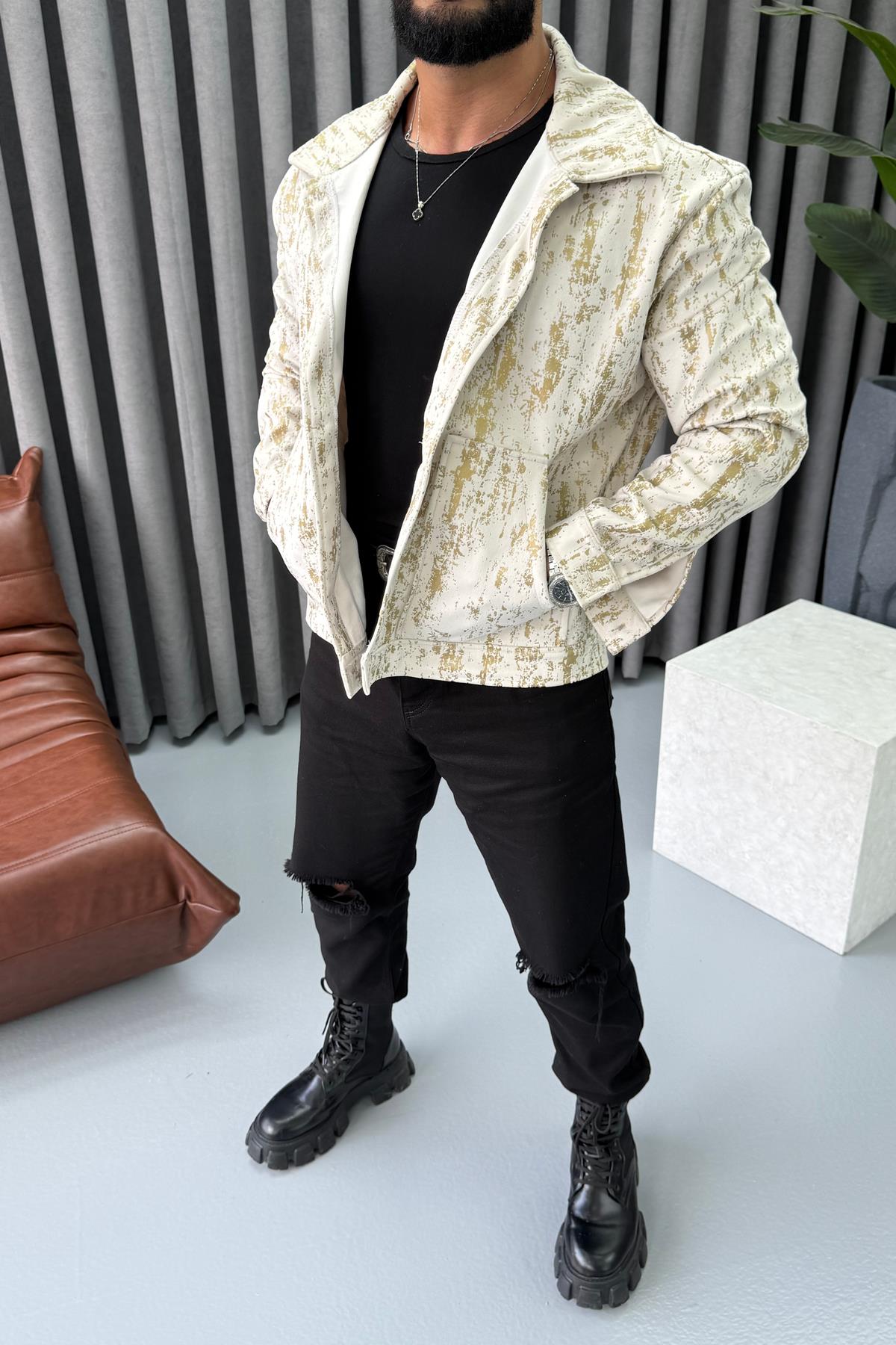 GOLD DETAYLI CEKET KREM