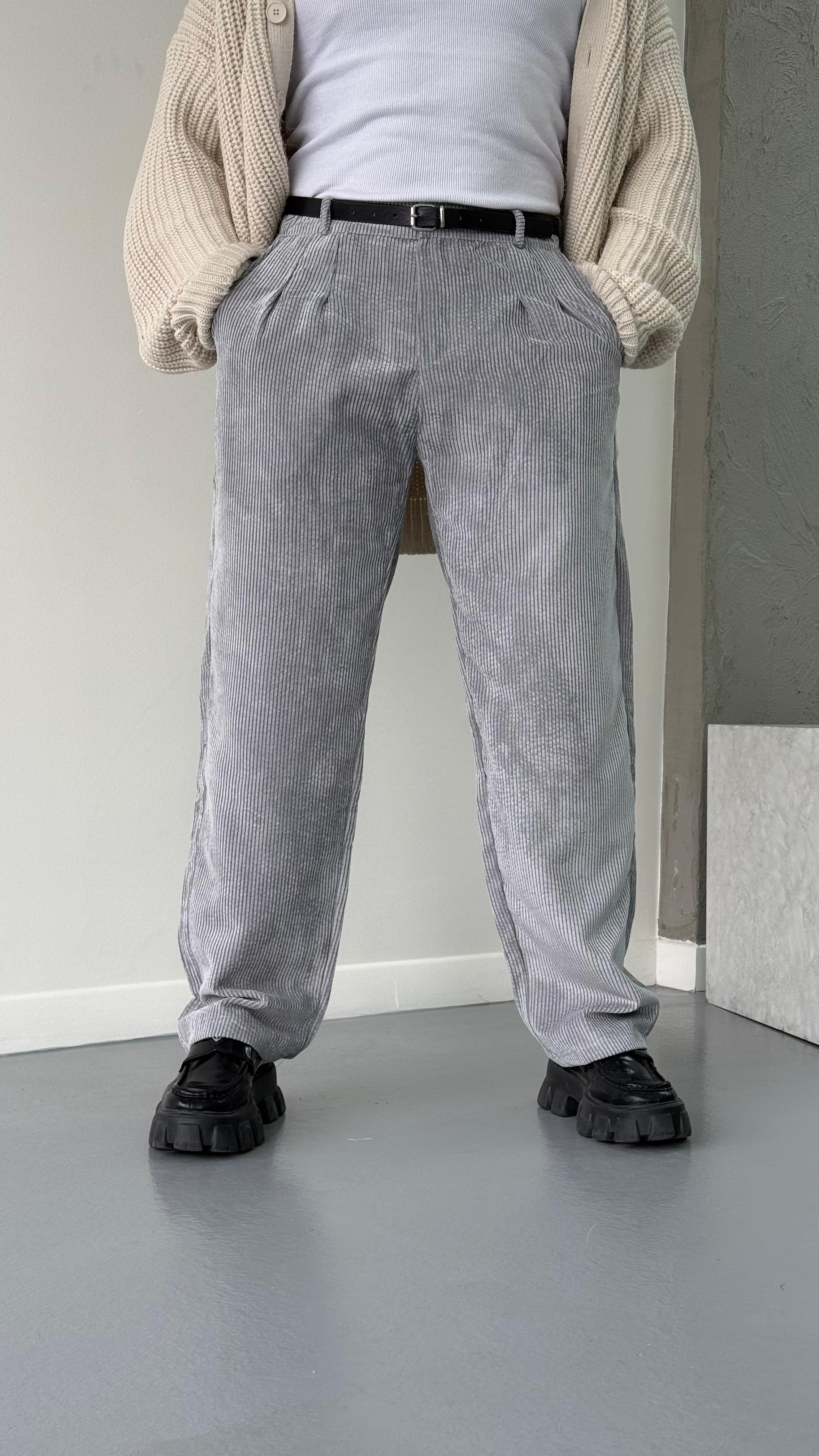 Gri Kadife Baggy Pantolon