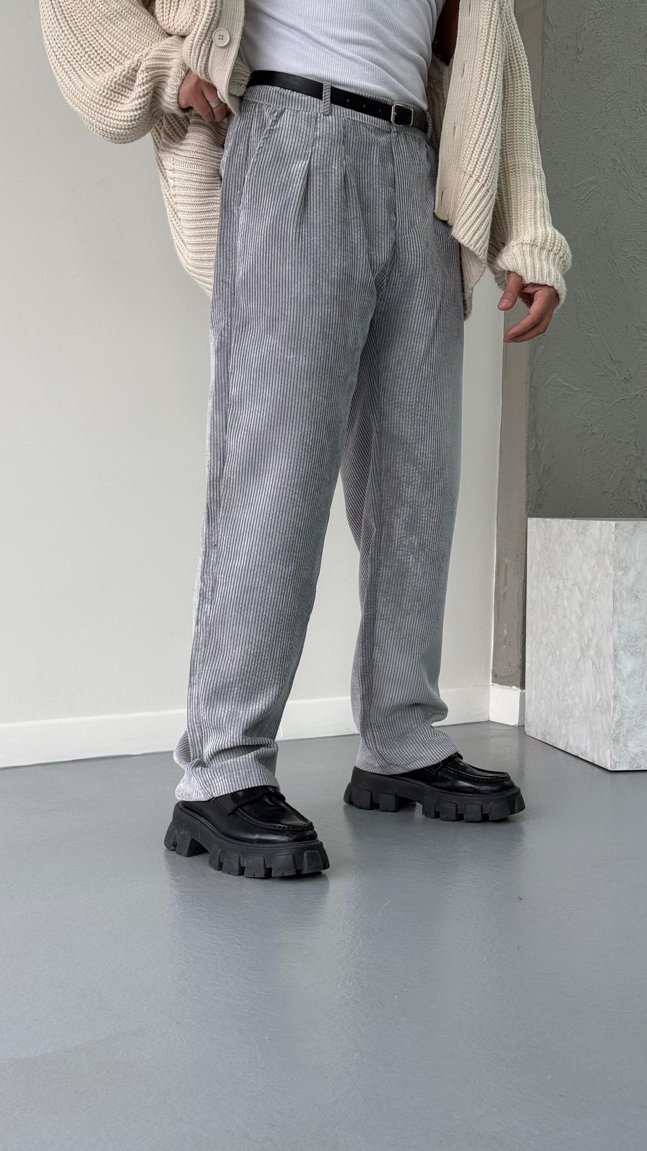 Gri Kadife Baggy Pantolon