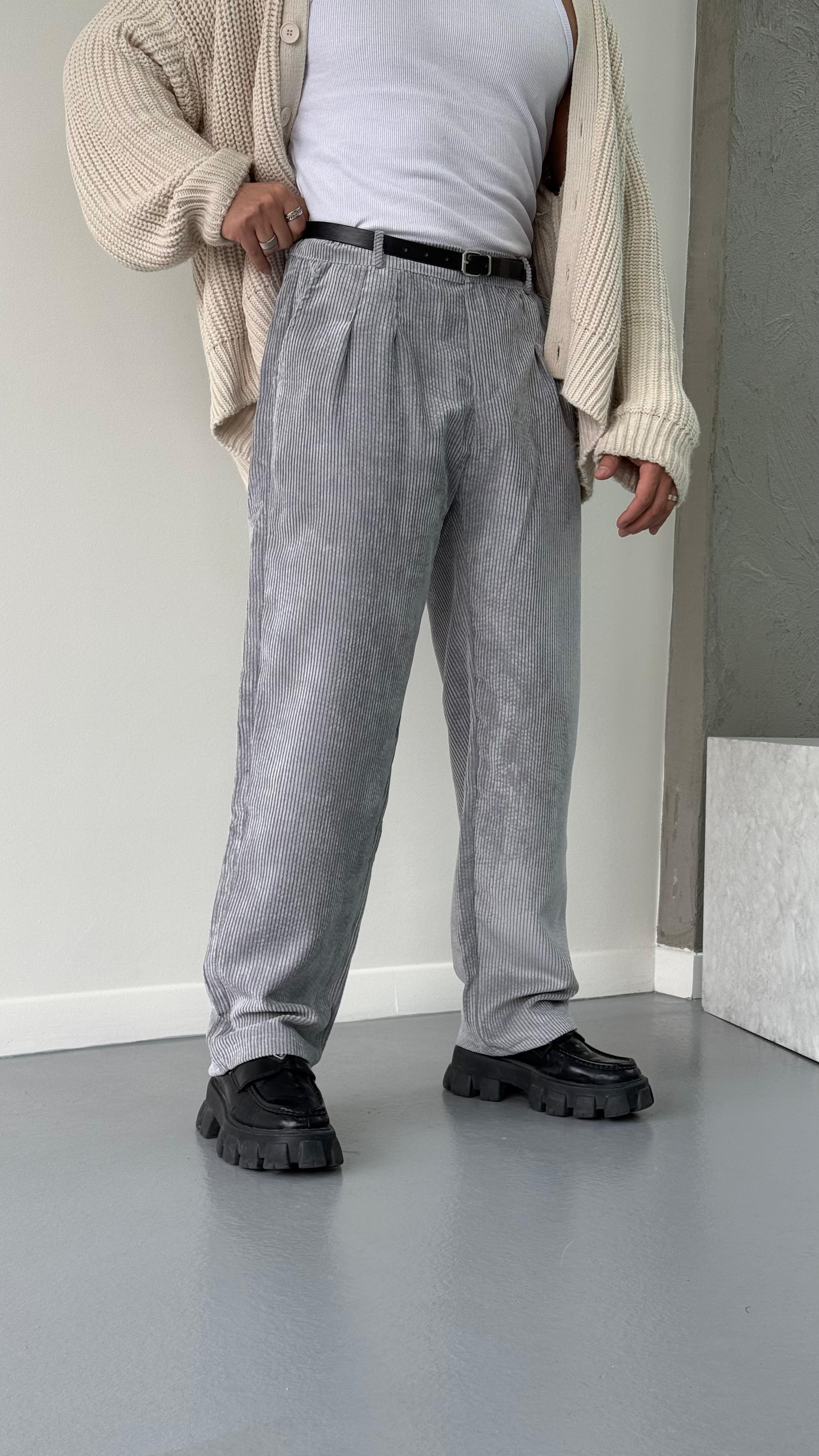 Gri Kadife Baggy Pantolon