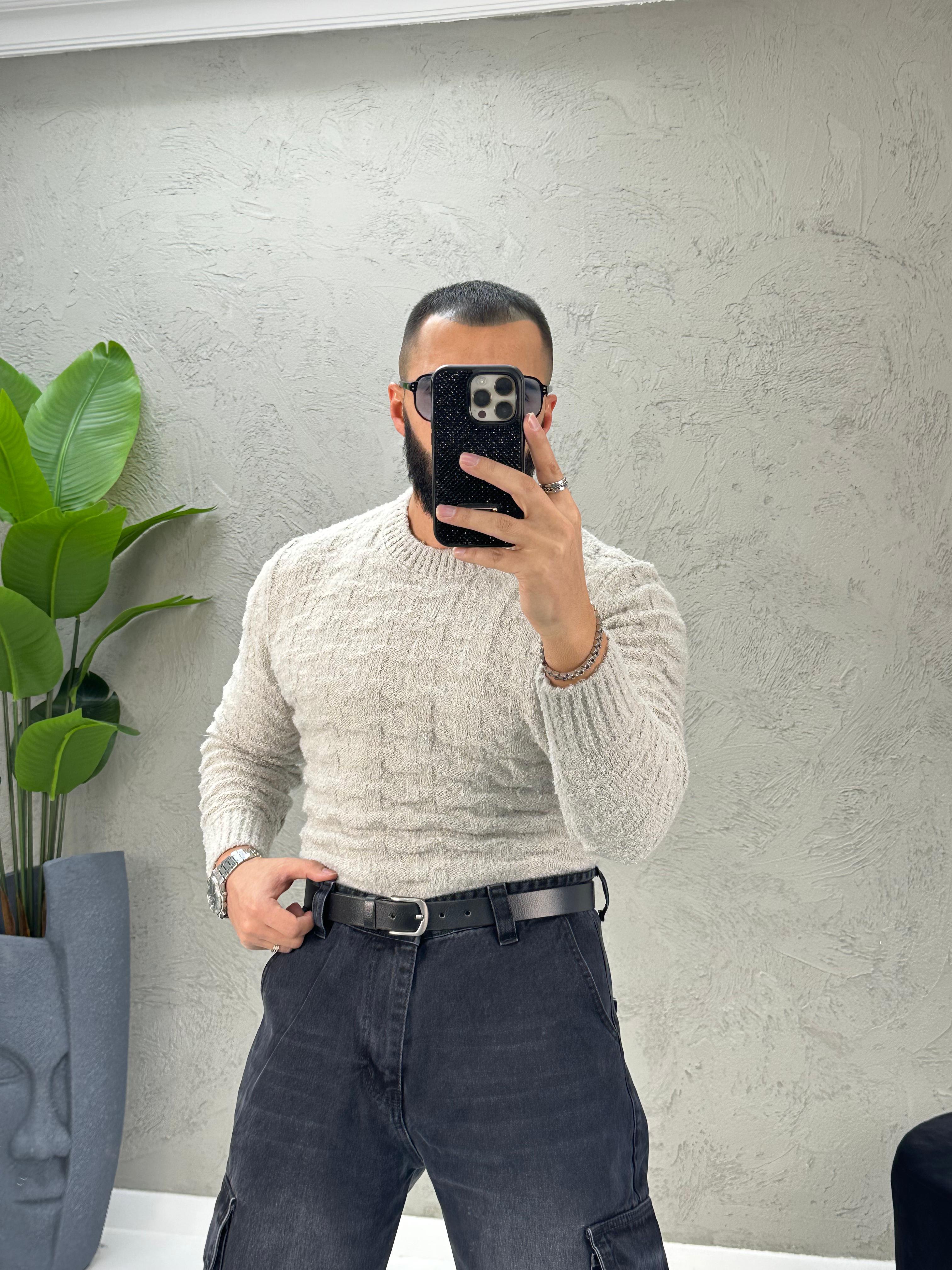 Gri Slimfit Yünlü Kazak