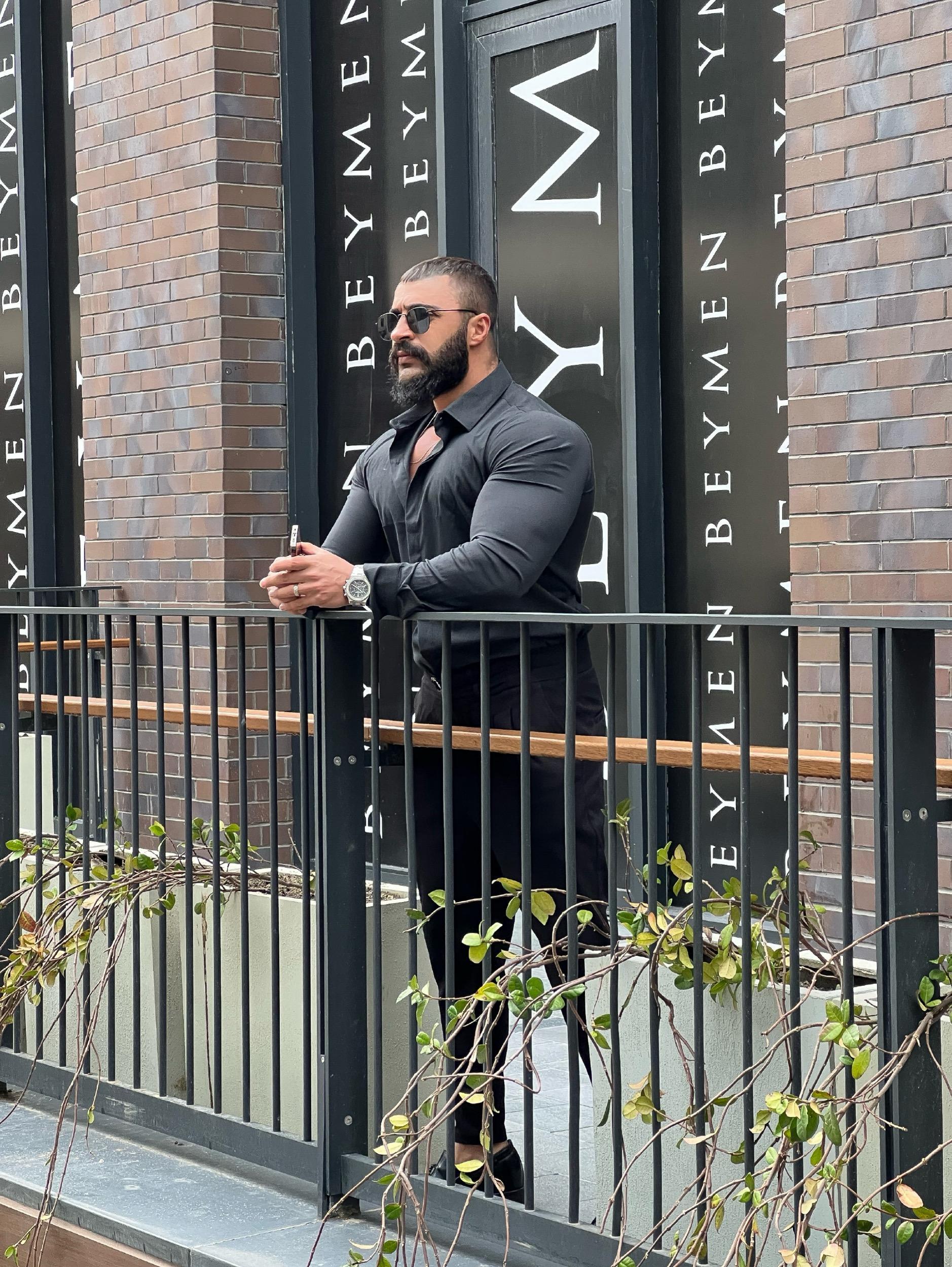 Klasik Slimfit Likralı Gömlek Siyah
