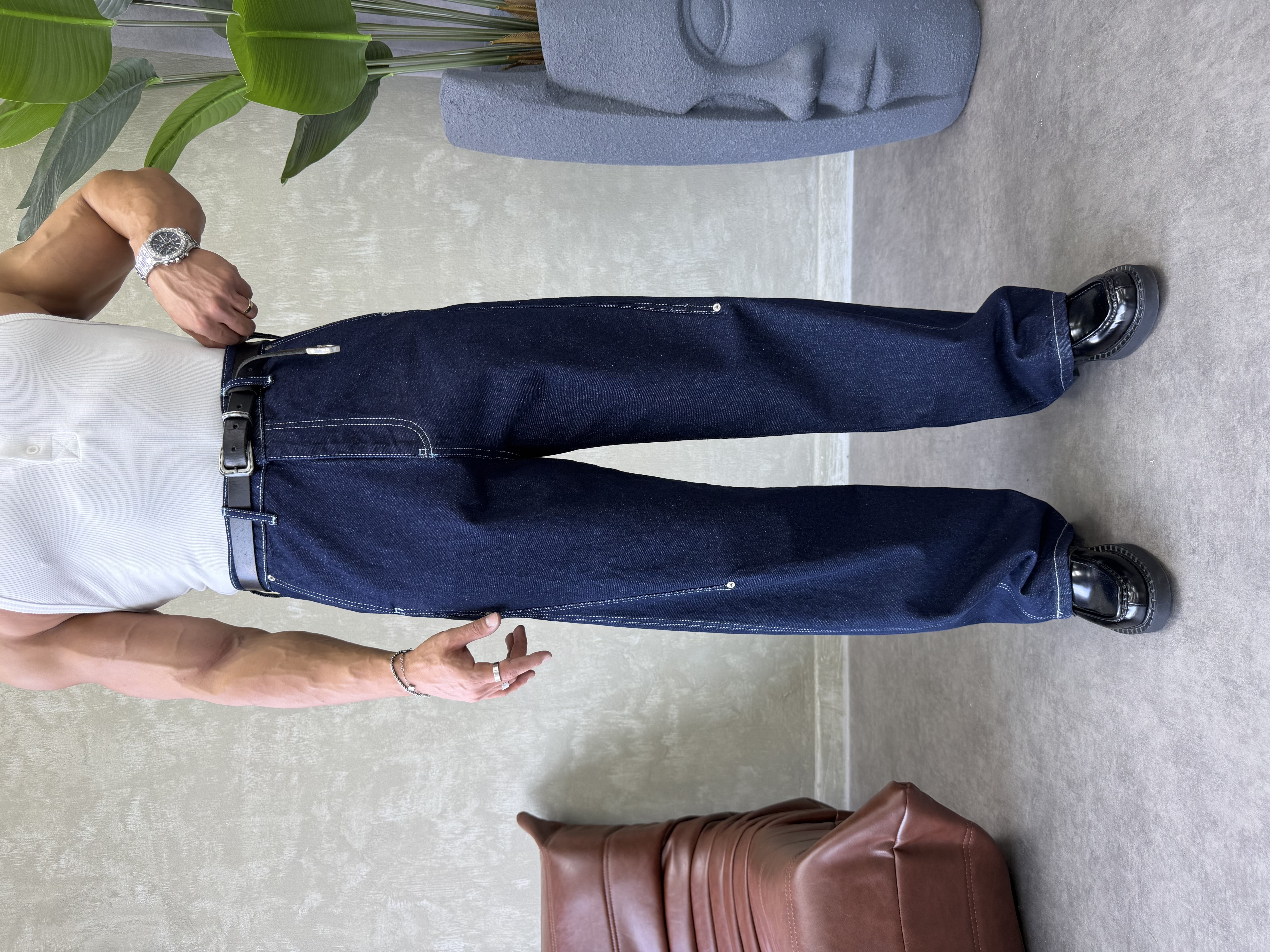 KONTRAST DİKİŞLİ TASARIM BAGGY JEAN LACİVERT