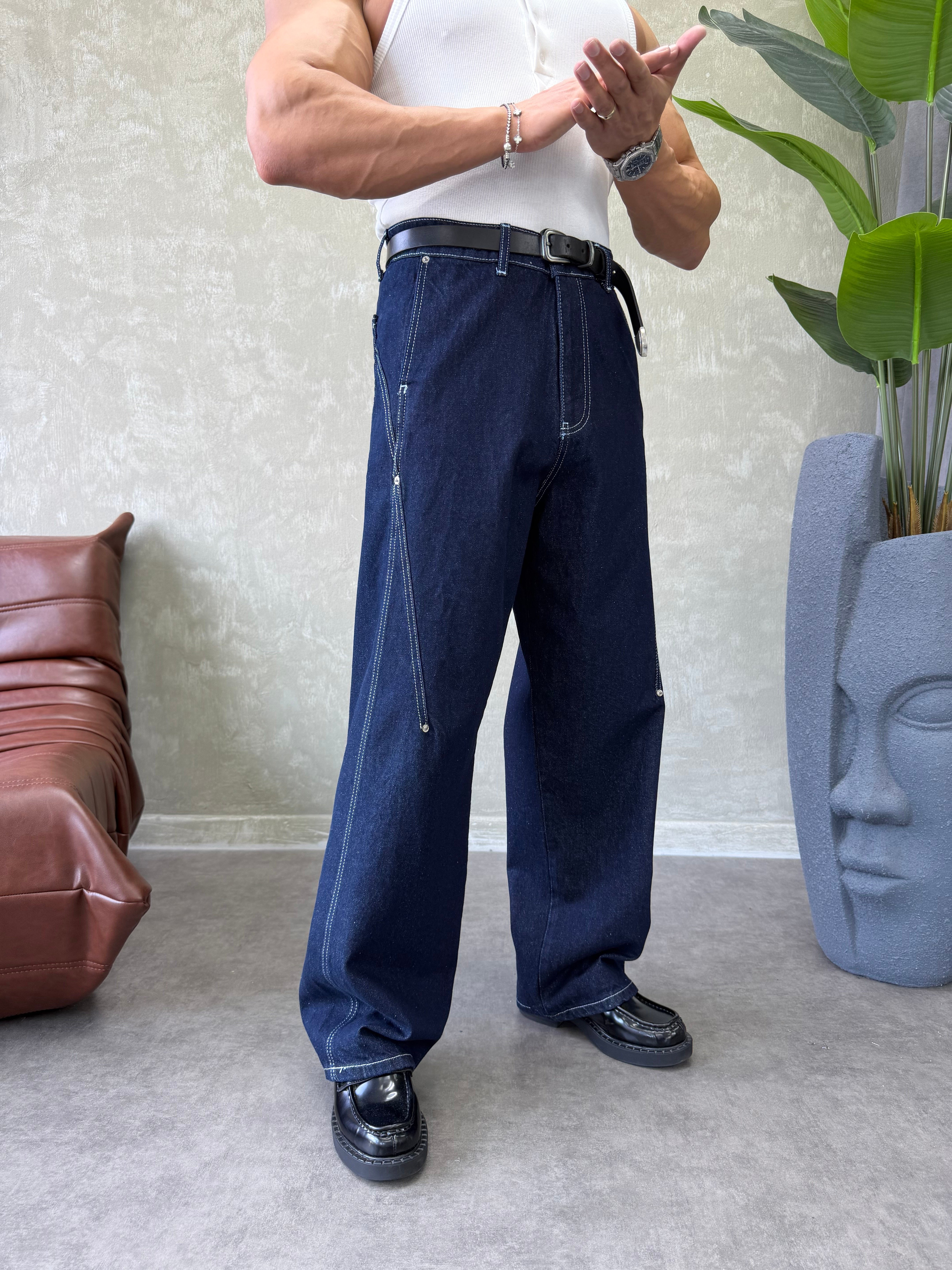 KONTRAST DİKİŞLİ TASARIM BAGGY JEAN LACİVERT