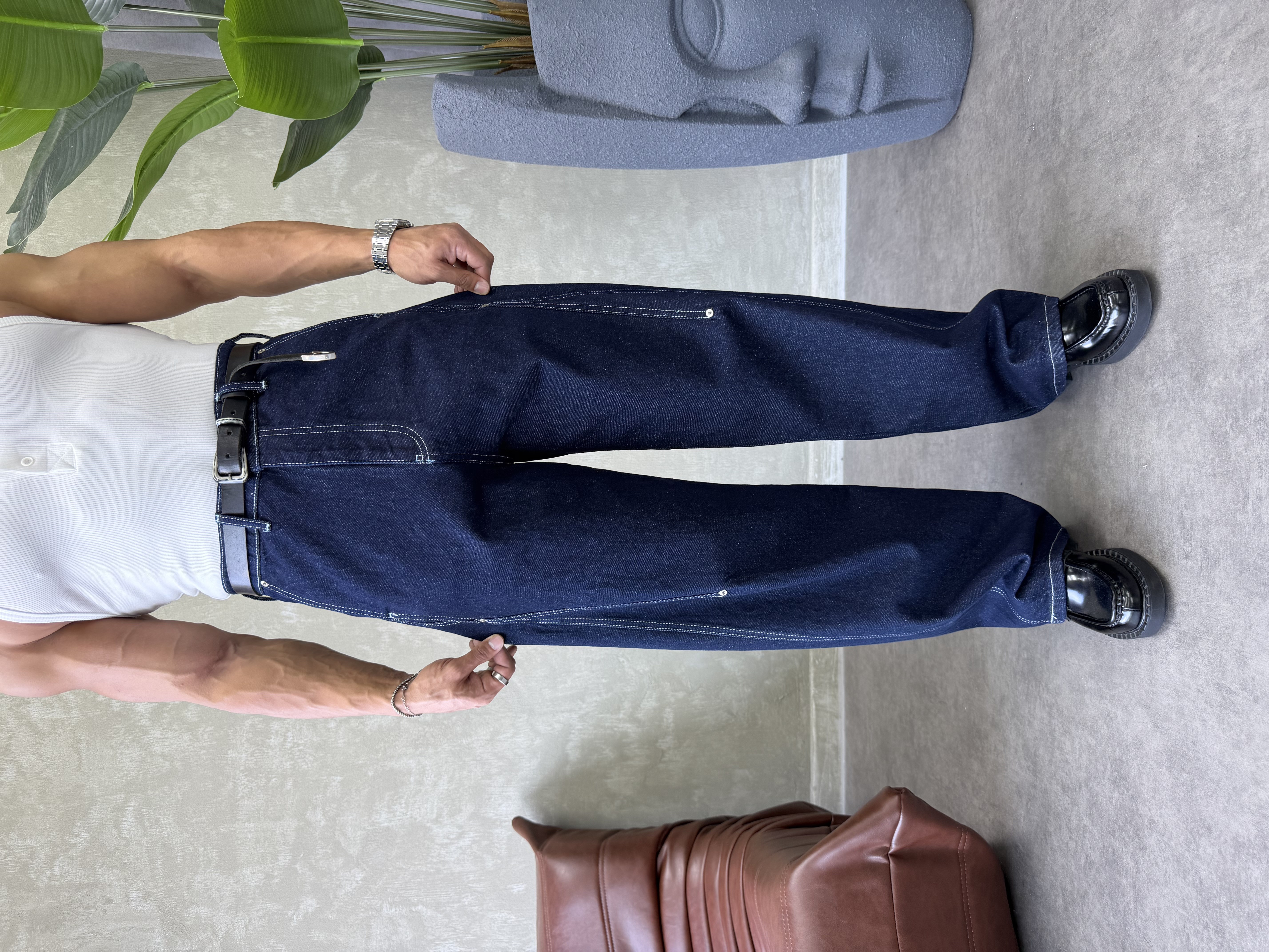 KONTRAST DİKİŞLİ TASARIM BAGGY JEAN LACİVERT