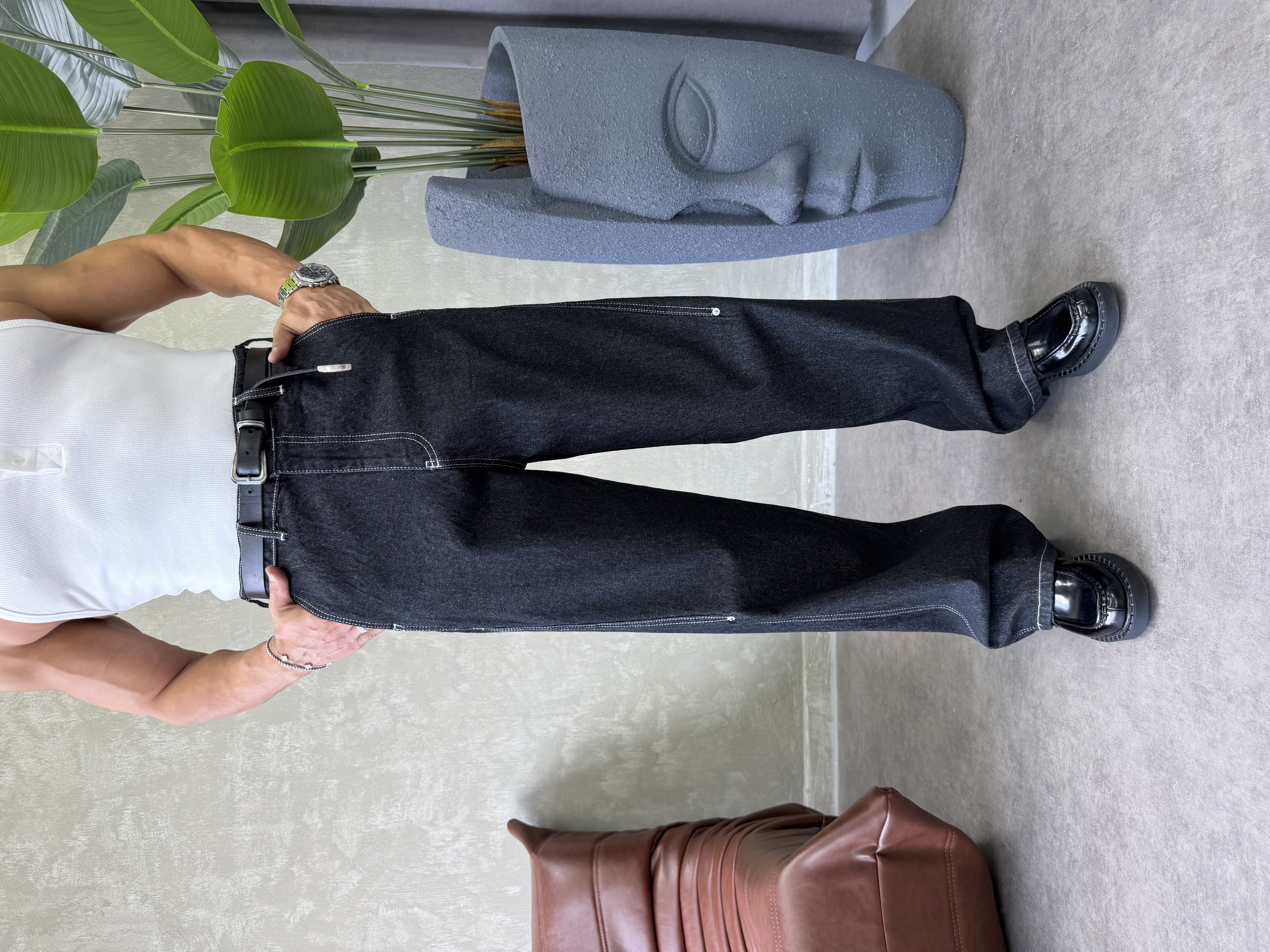 KONTRAST DİKİŞLİ TASARIM BAGGY JEAN SİYAH