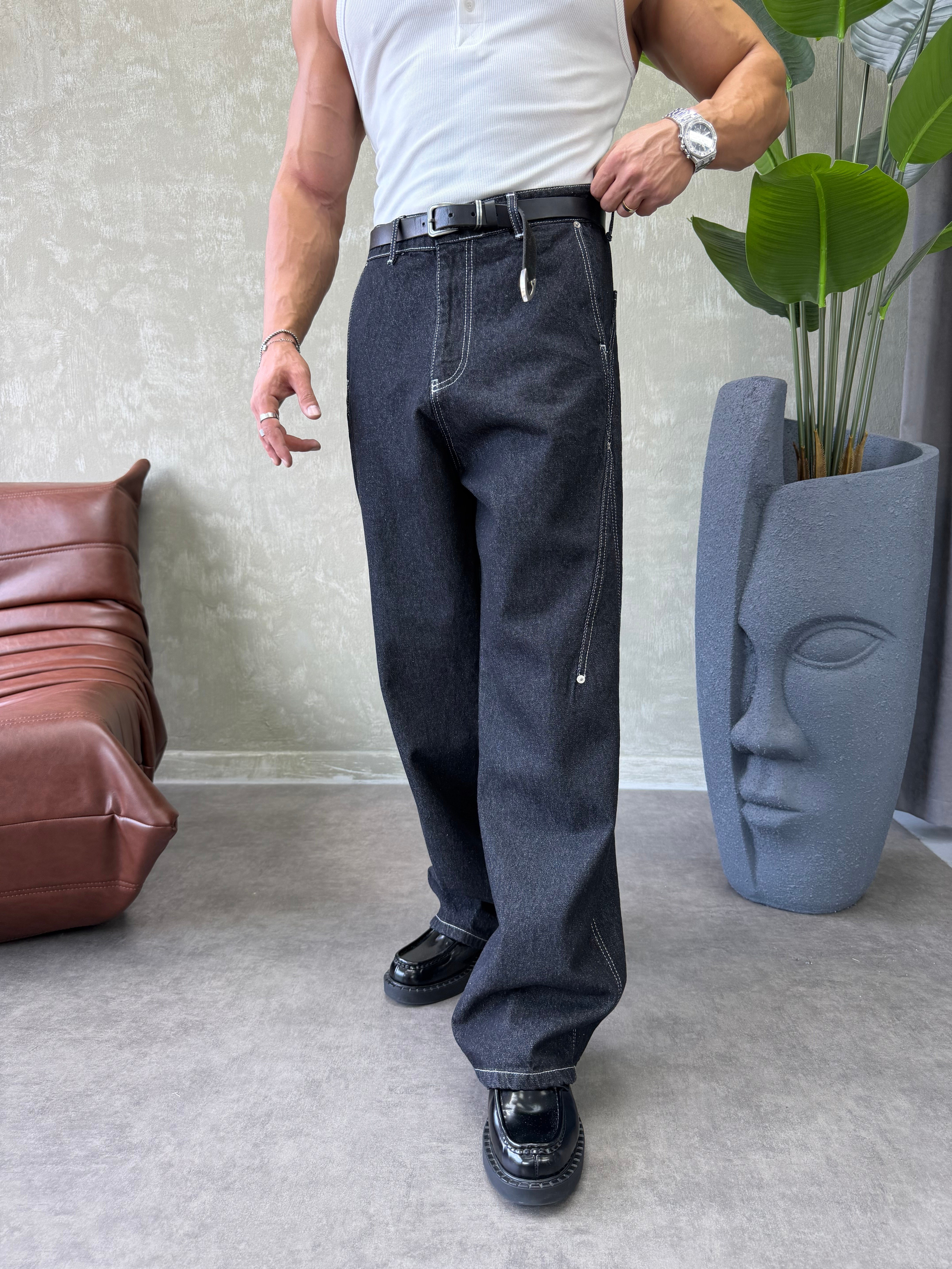 KONTRAST DİKİŞLİ TASARIM BAGGY JEAN SİYAH