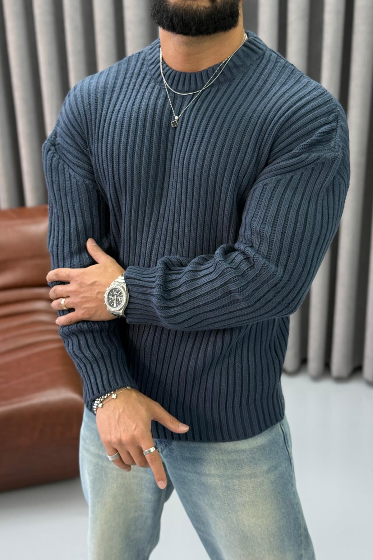 MR OVERSİZE KAZAK PETROL MAVİSİ