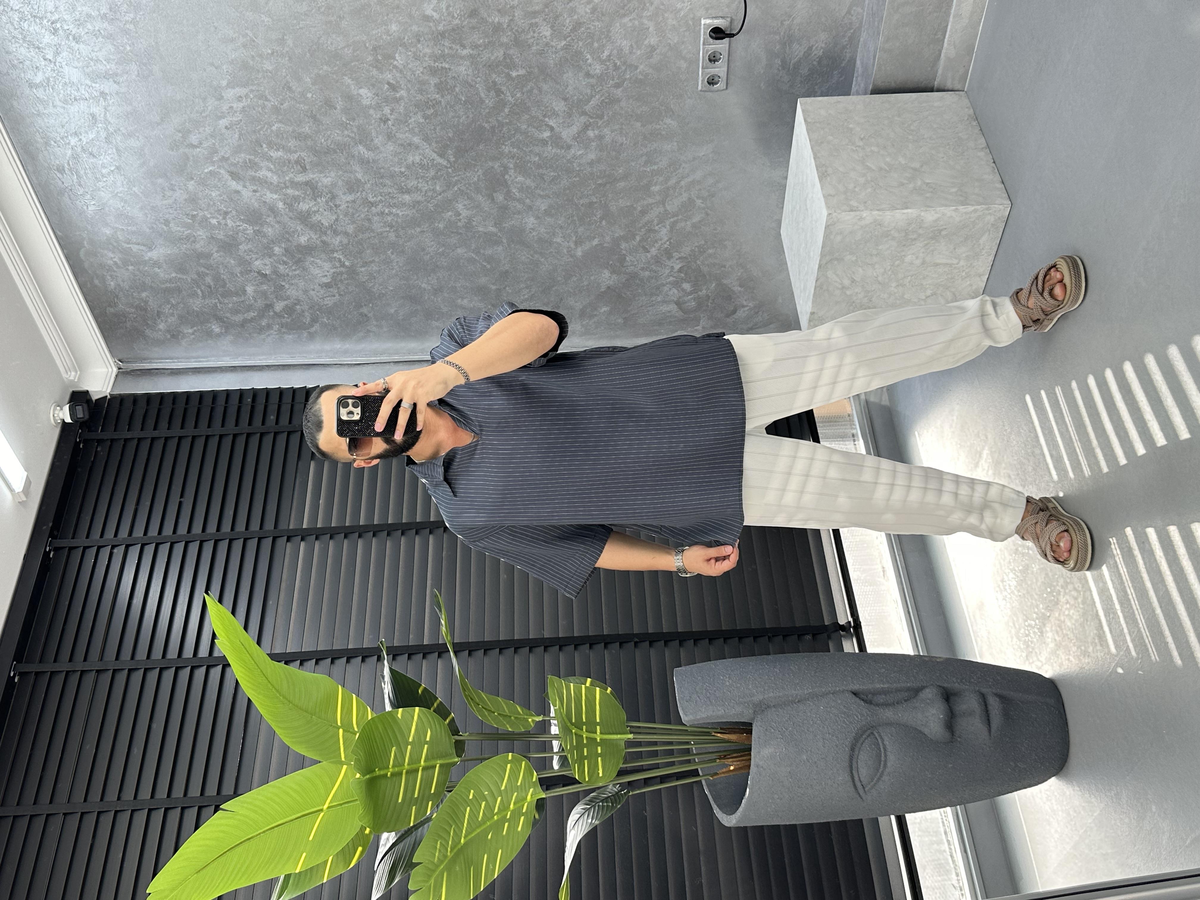 oversize çizgili polo yaka