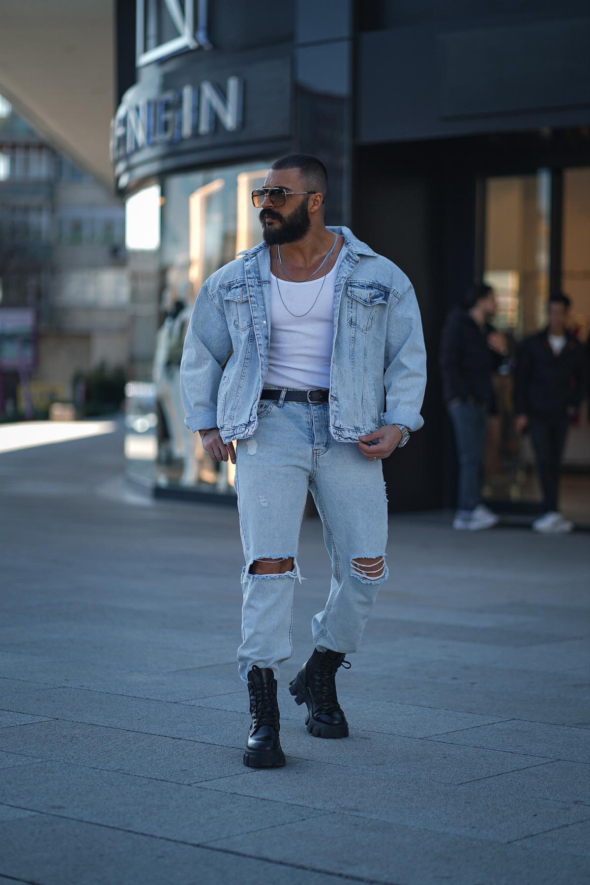 OVERSİZE KOT CEKET BUZ MAVİSİ