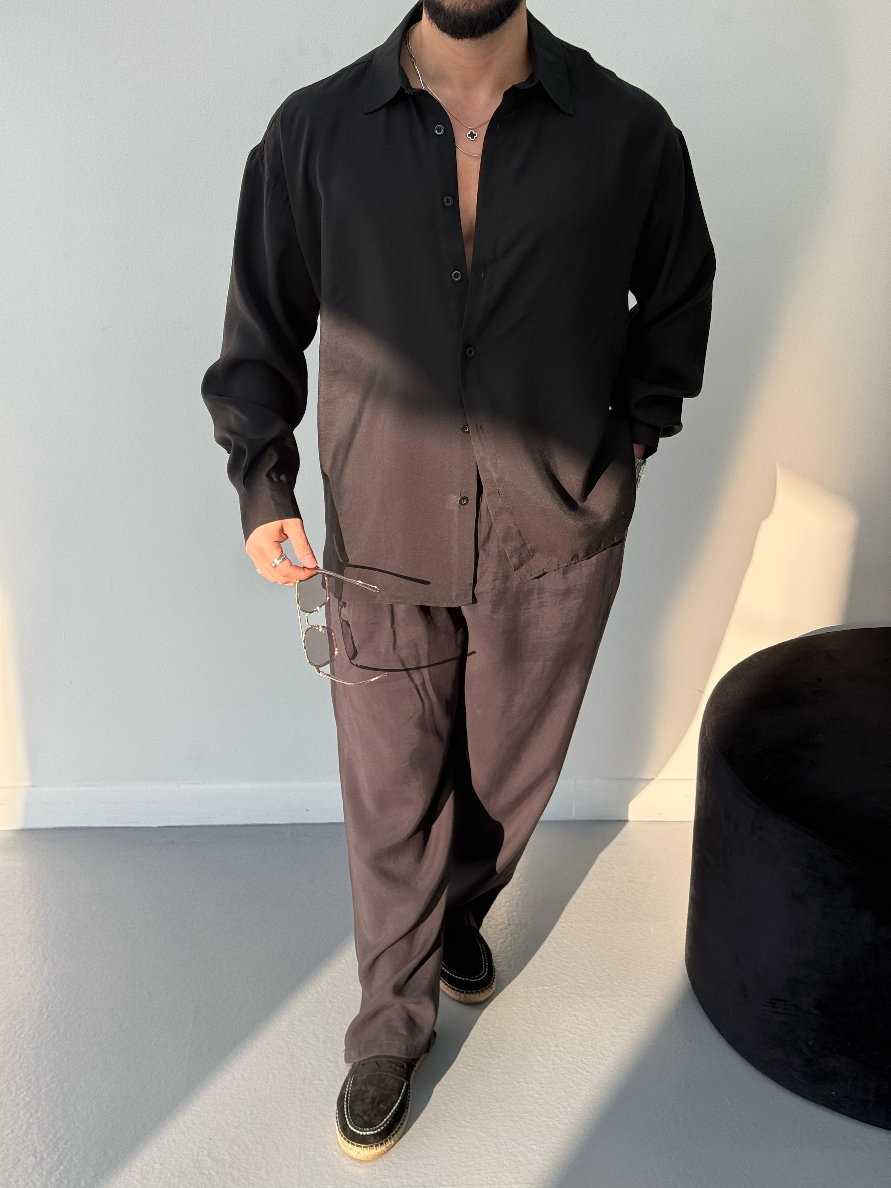 Oversize Modal Kumaş Gömlek Siyah