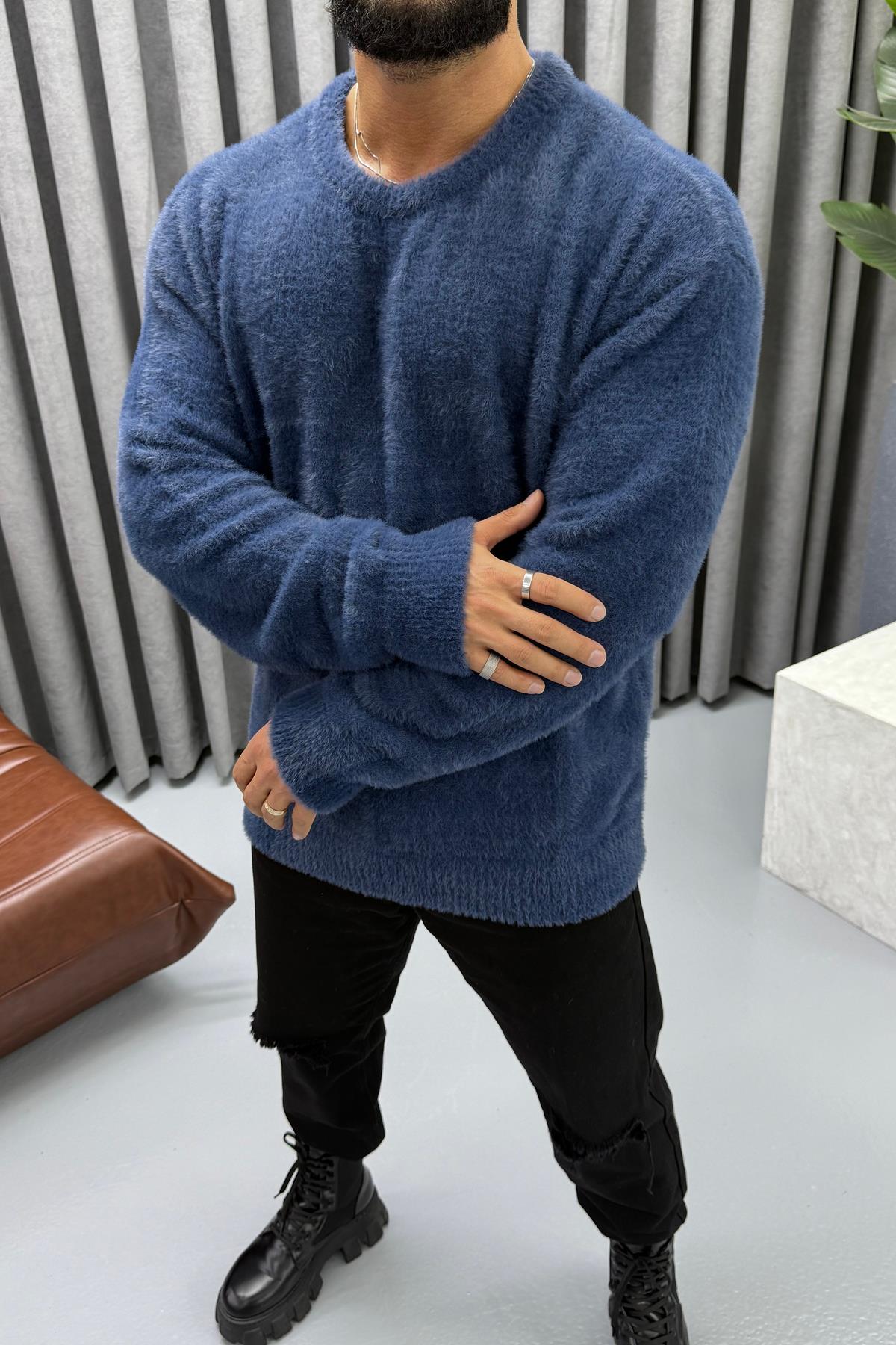 OVERSİZE SAKALLI KAZAK MAVİ