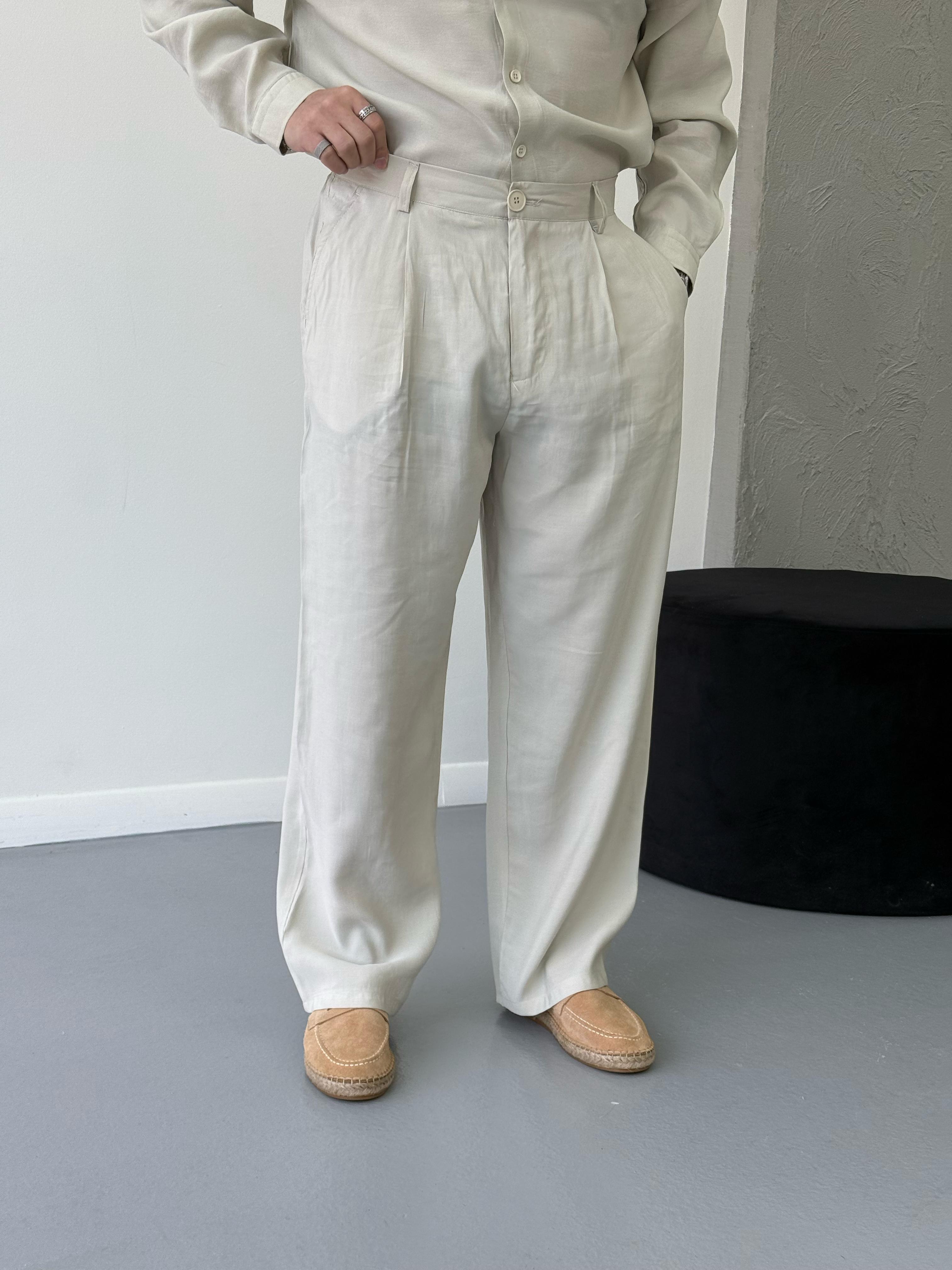 Premium Baggy Modal Kumaş Pantolon Krem