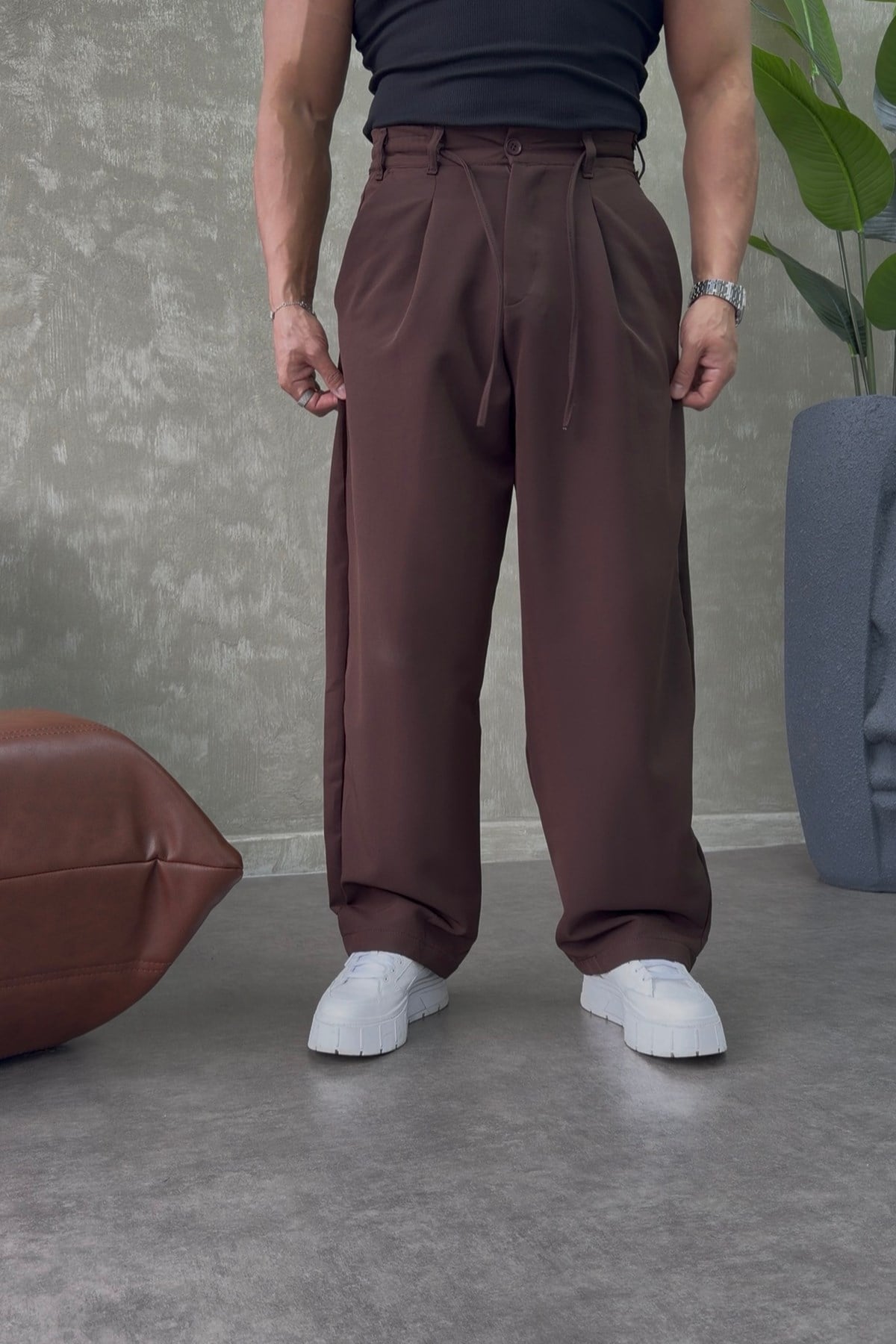 PREMİUM BALOON İP DETAYLI PANTALON KAHVERENGİ