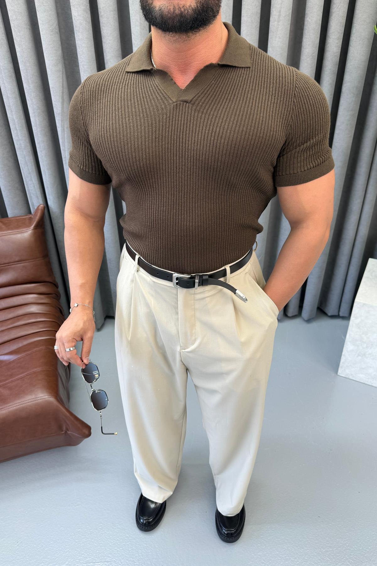 PREMİUM İNCE ÖRME POLO YAKA KAHVERENGİ
