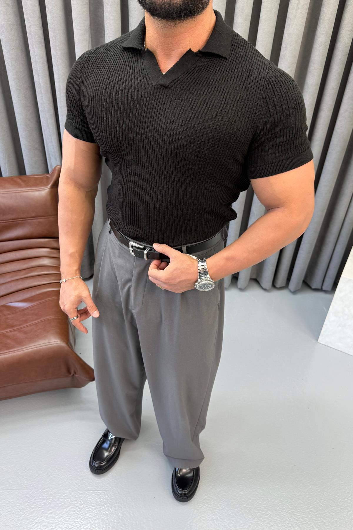 PREMİUM İNCE ÖRME POLO YAKA SİYAH