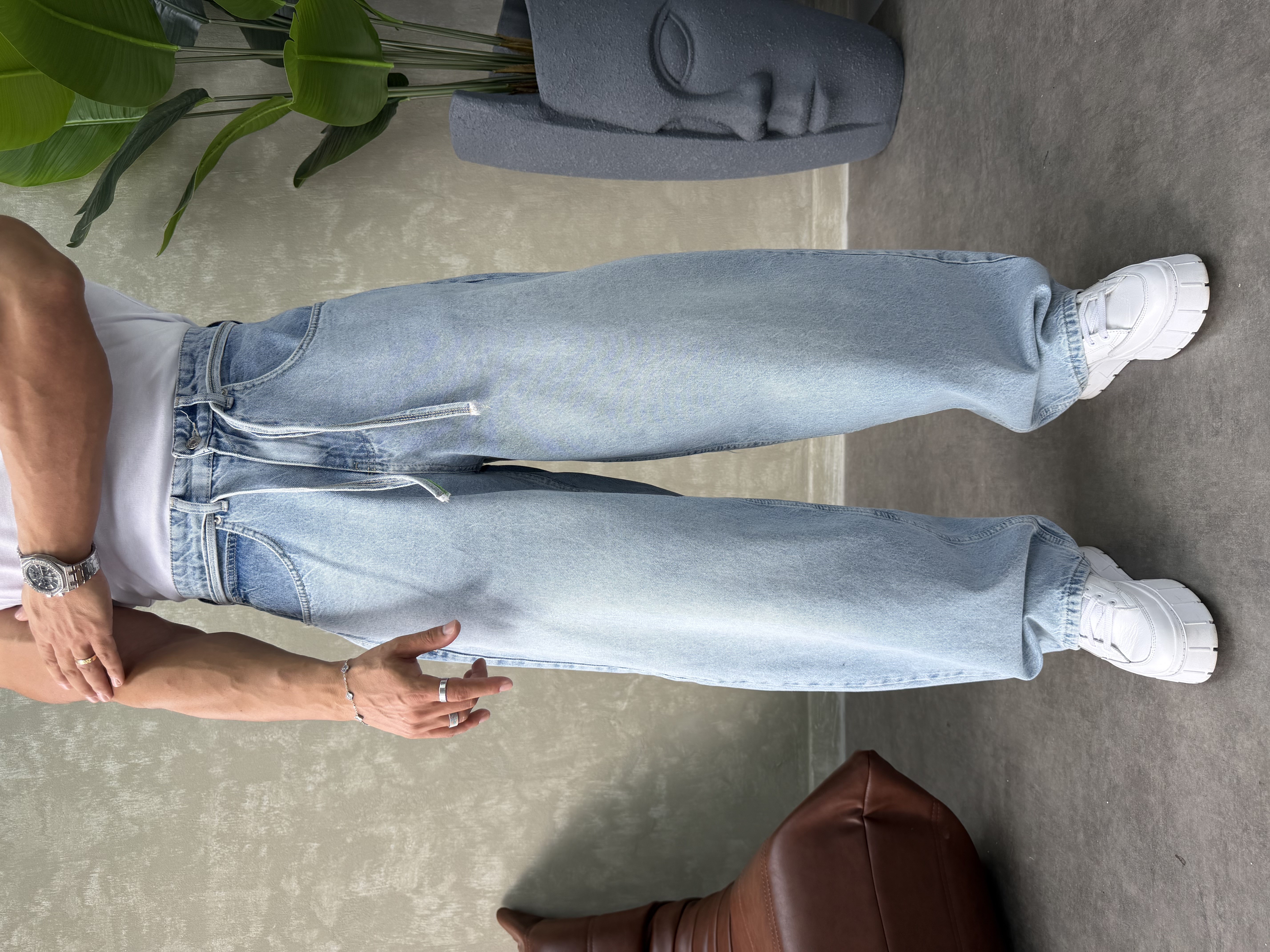 PREMIUM İP DETALI  BALON JEAN BUZ MAVİSİ