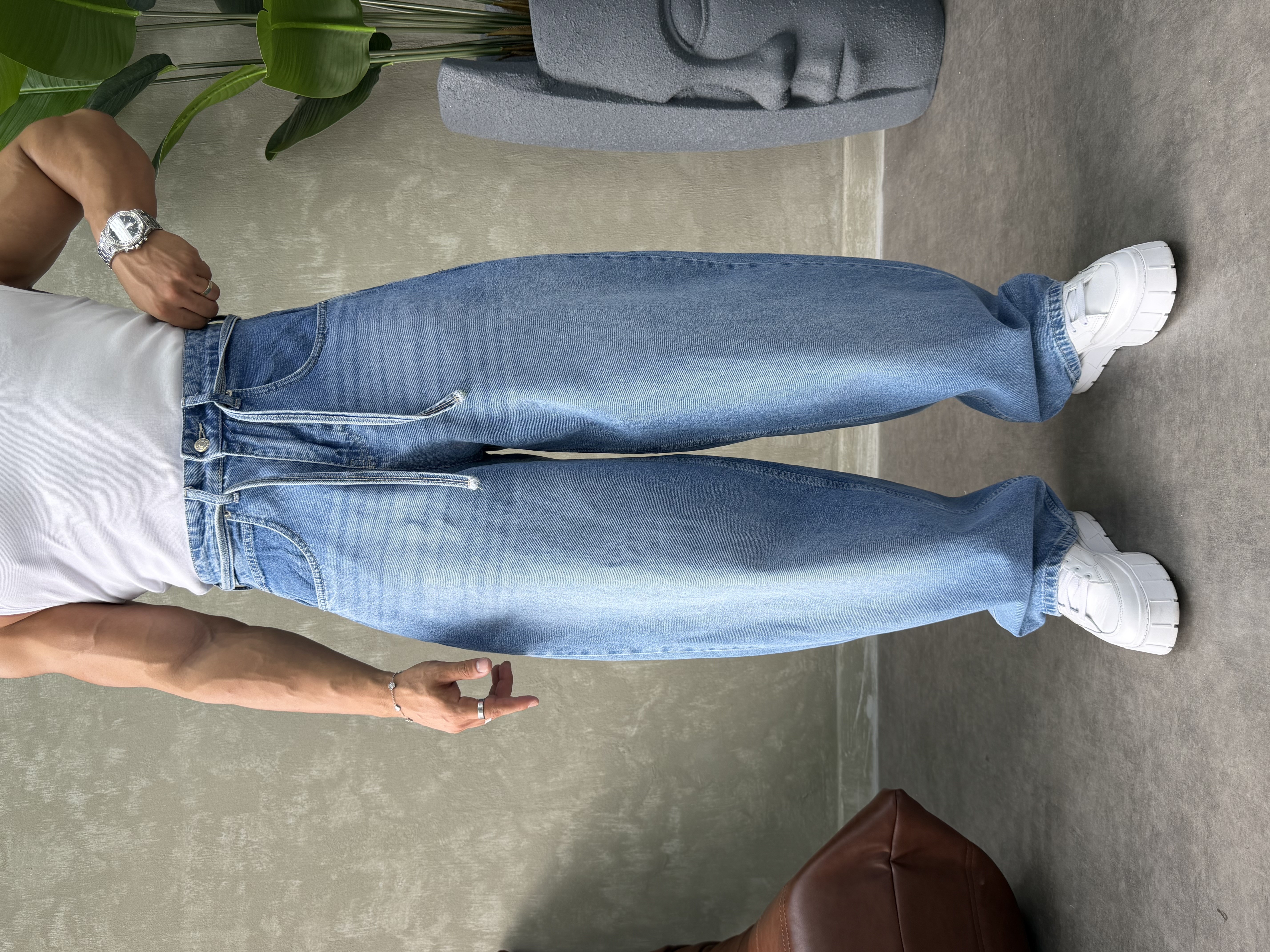 PREMIUM İP DETALI  BALON JEAN MAVİ