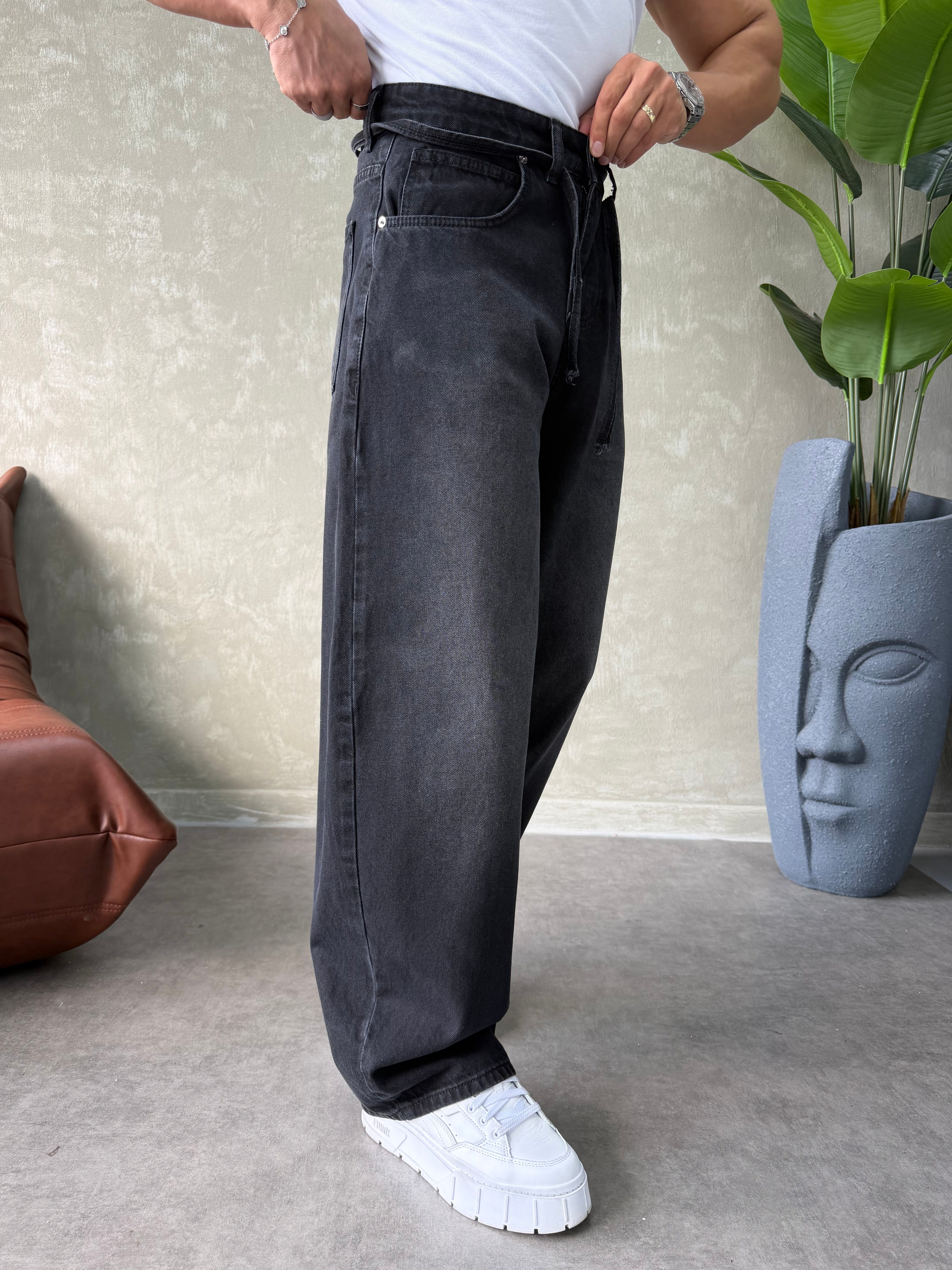 PREMIUM İP DETALI  BALON JEAN SİYAH