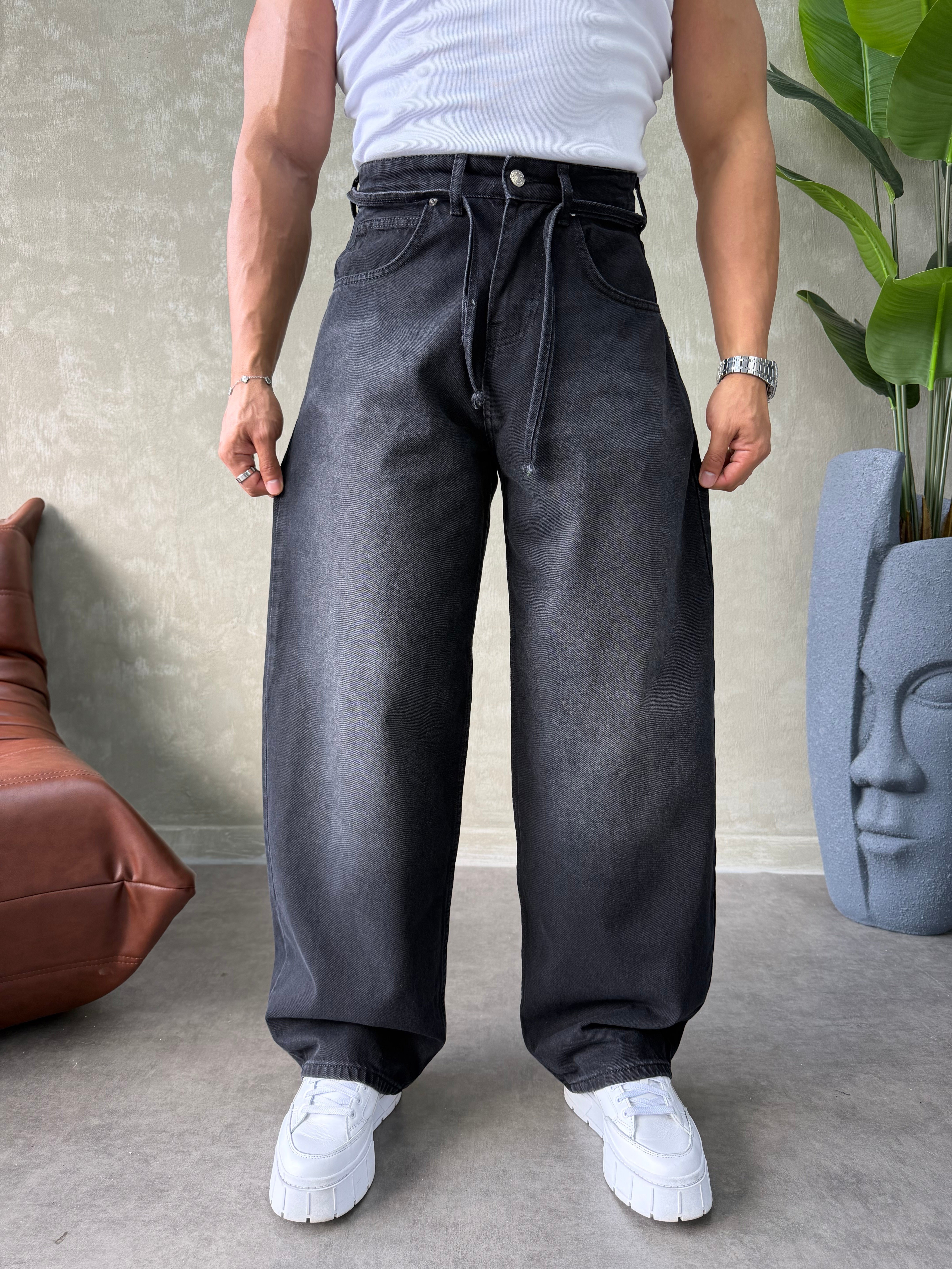 PREMIUM İP DETALI  BALON JEAN SİYAH
