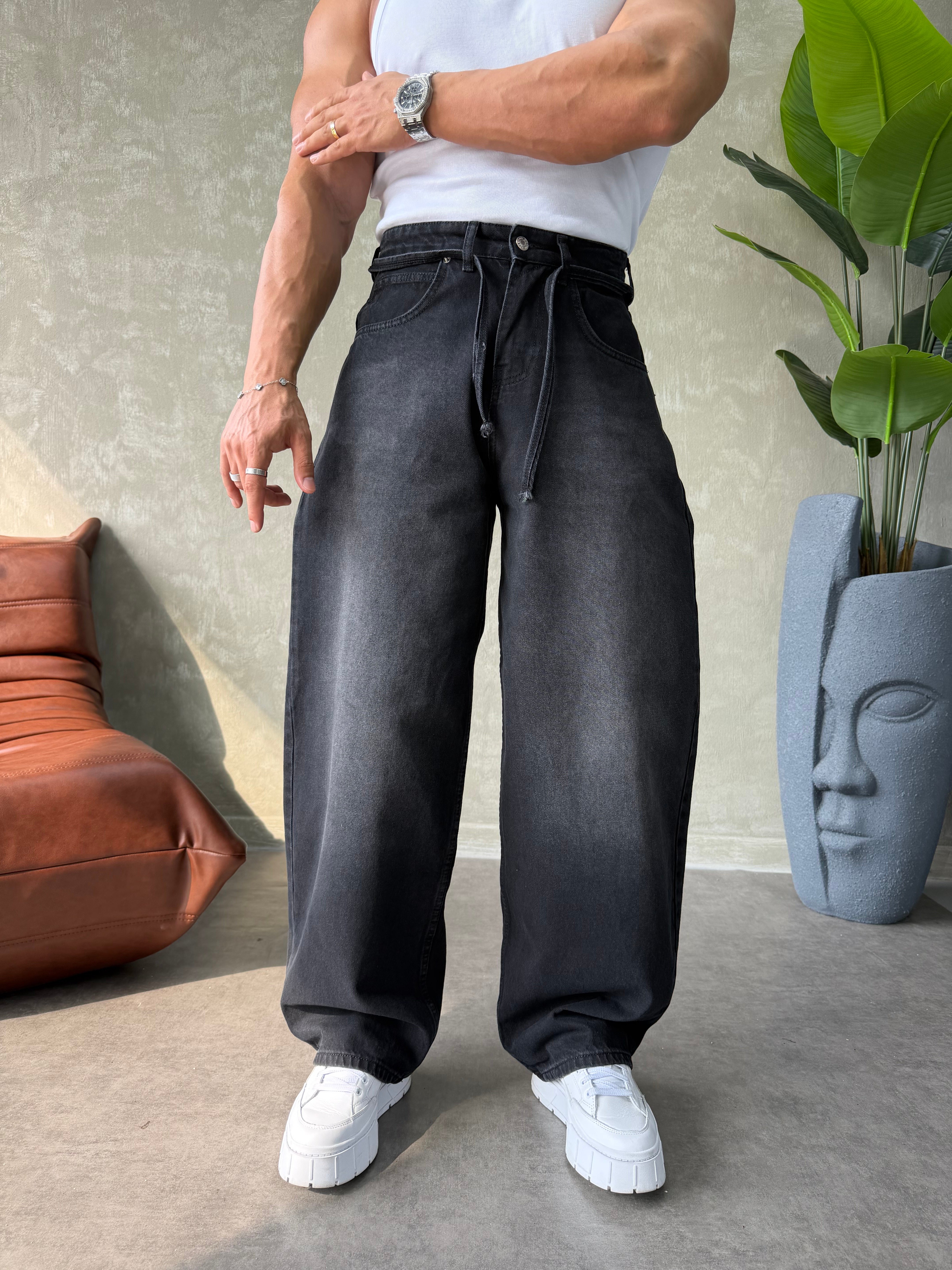 PREMIUM İP DETALI  BALON JEAN SİYAH