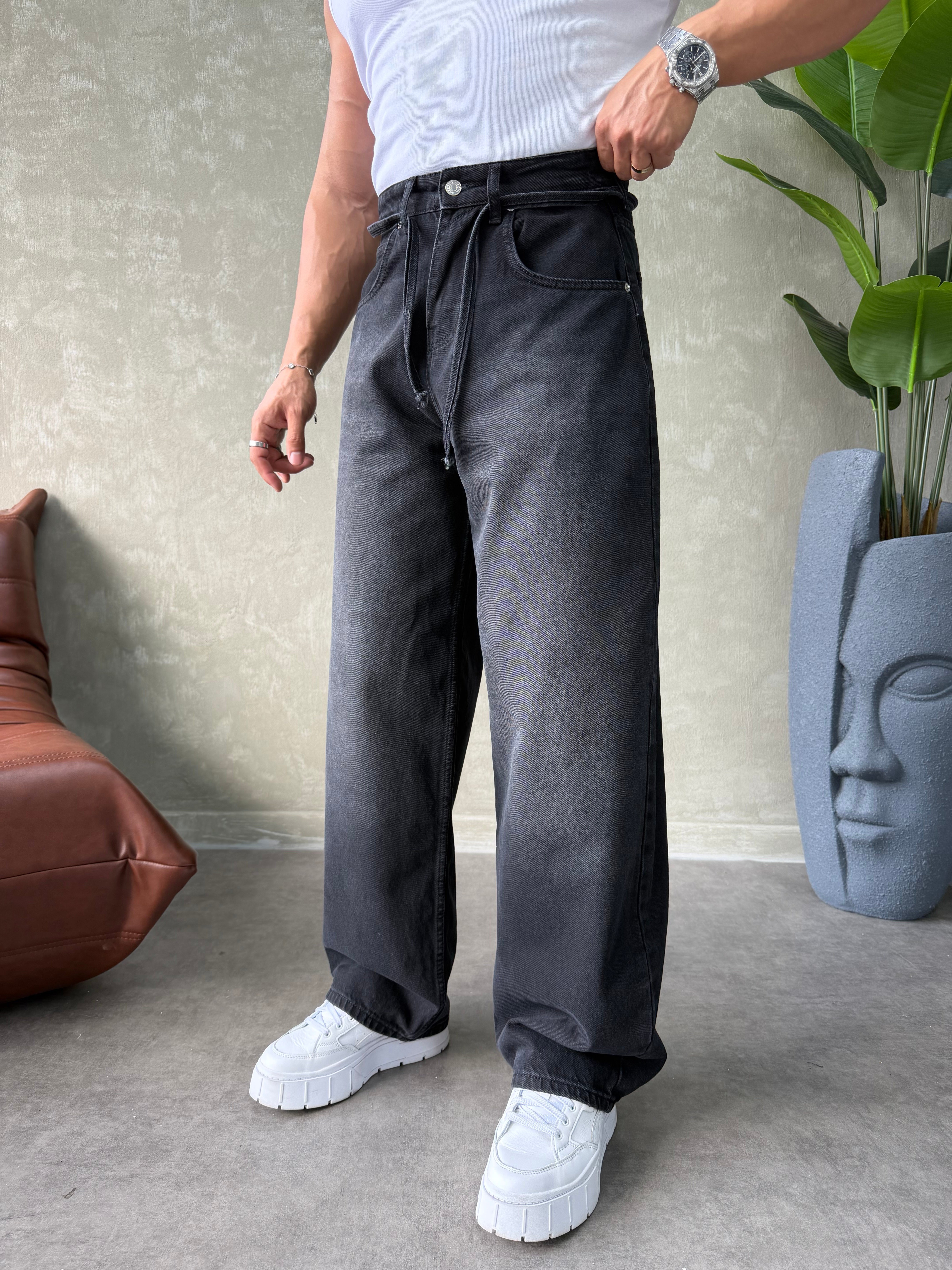 PREMIUM İP DETALI  BALON JEAN SİYAH