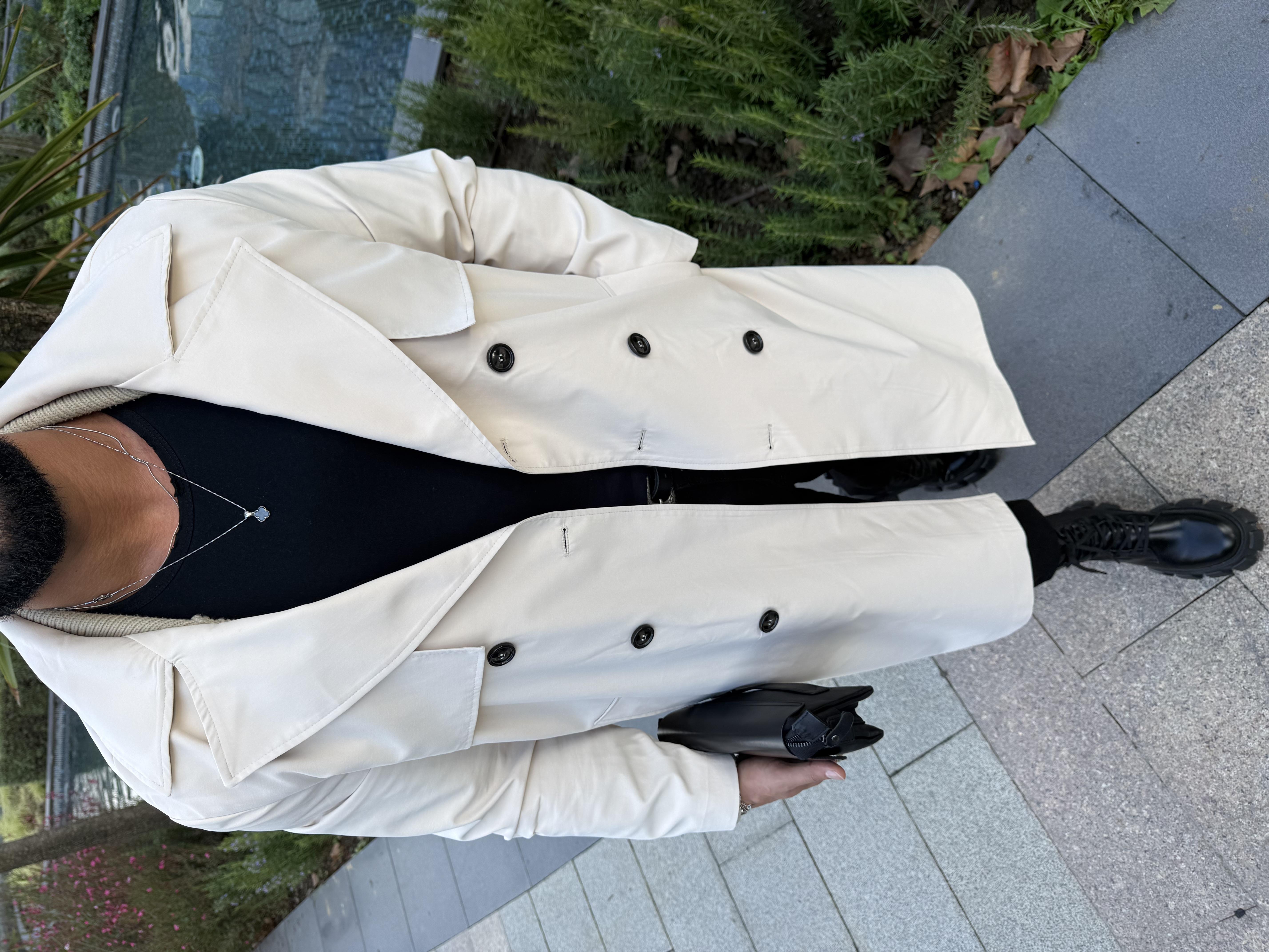 PREMİUM KALİTE KEMERLİ TRENCKOT KREM