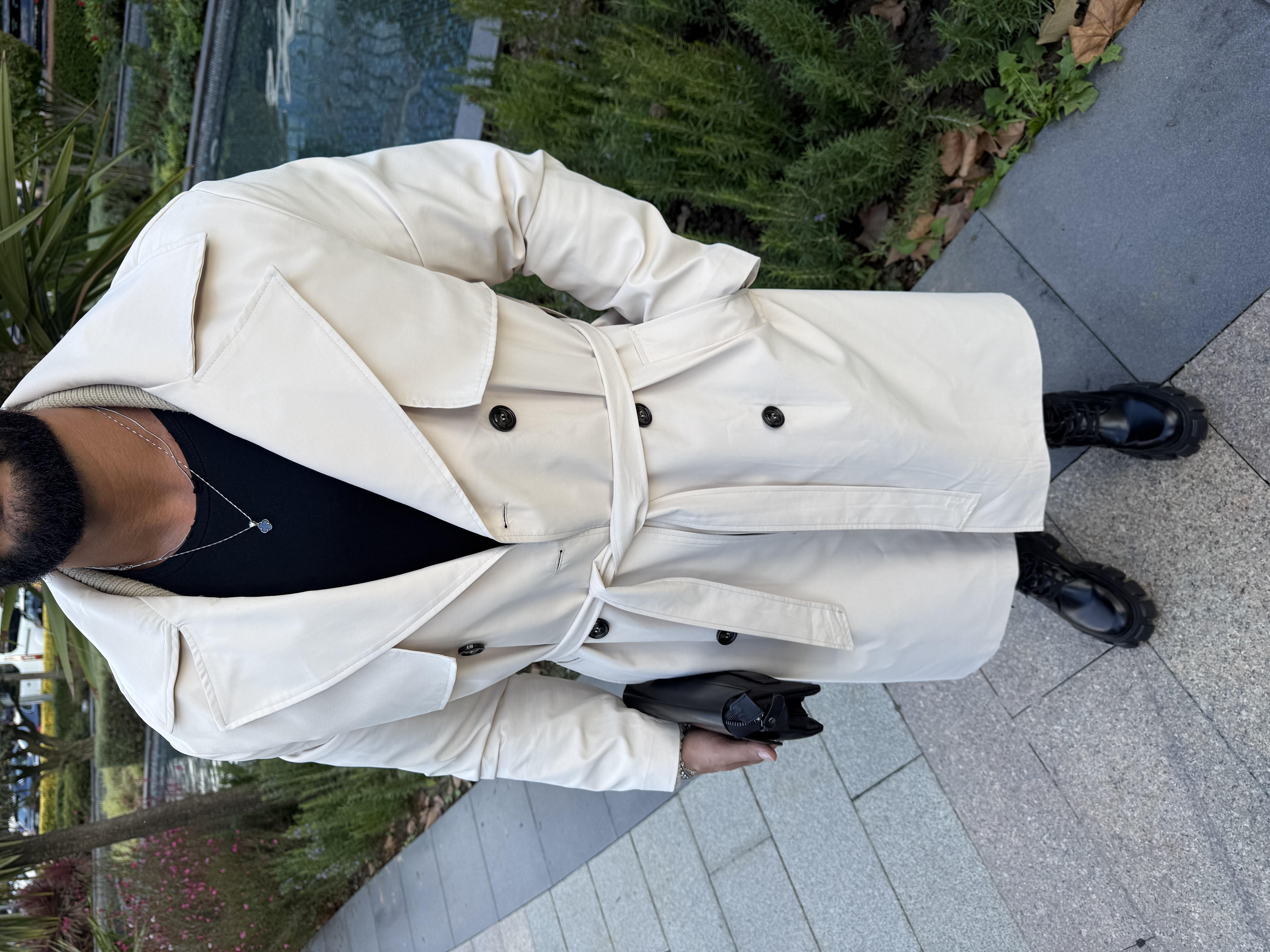 PREMİUM KALİTE KEMERLİ TRENCKOT KREM