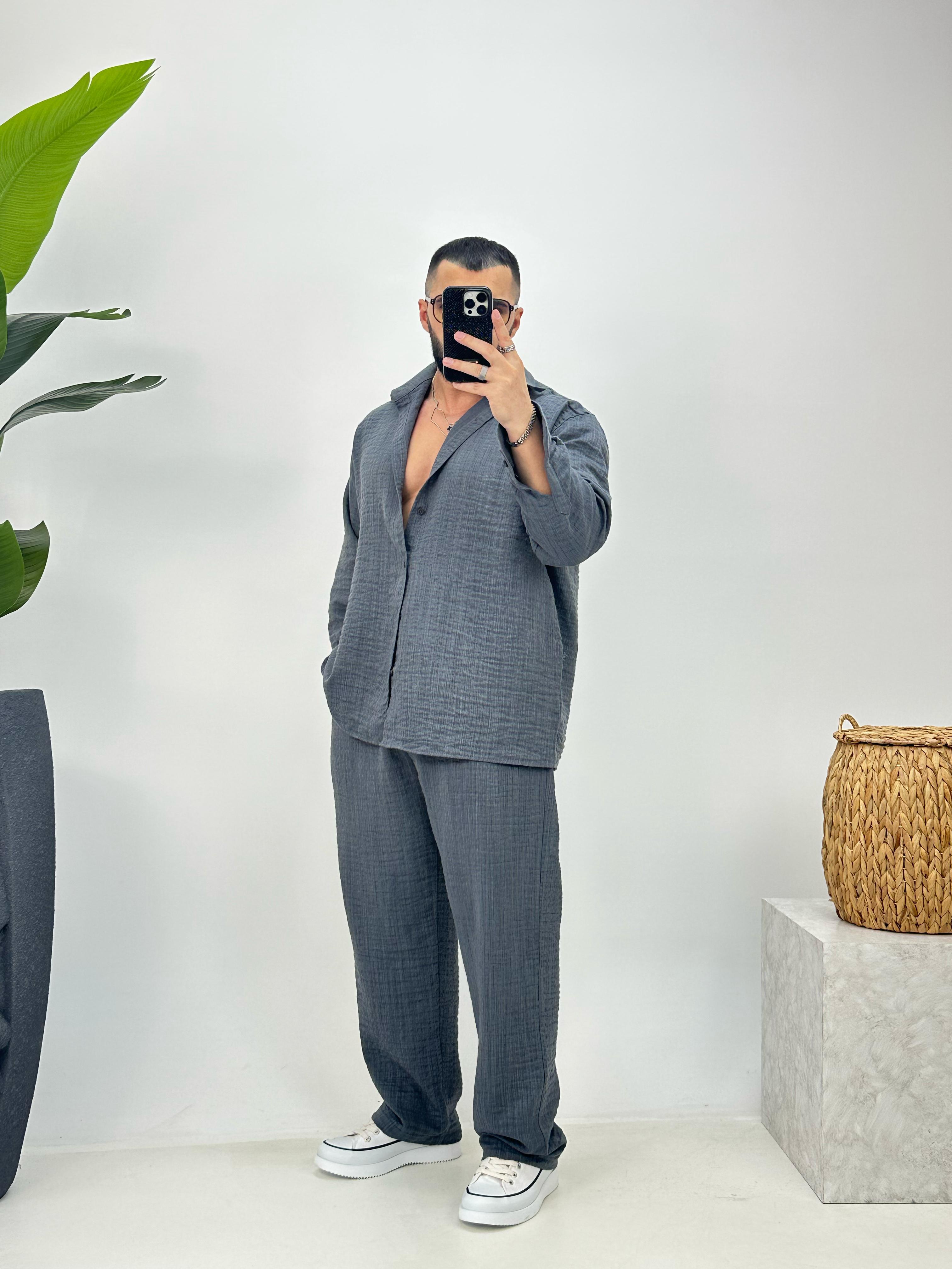 Premium Keten Takım Gri