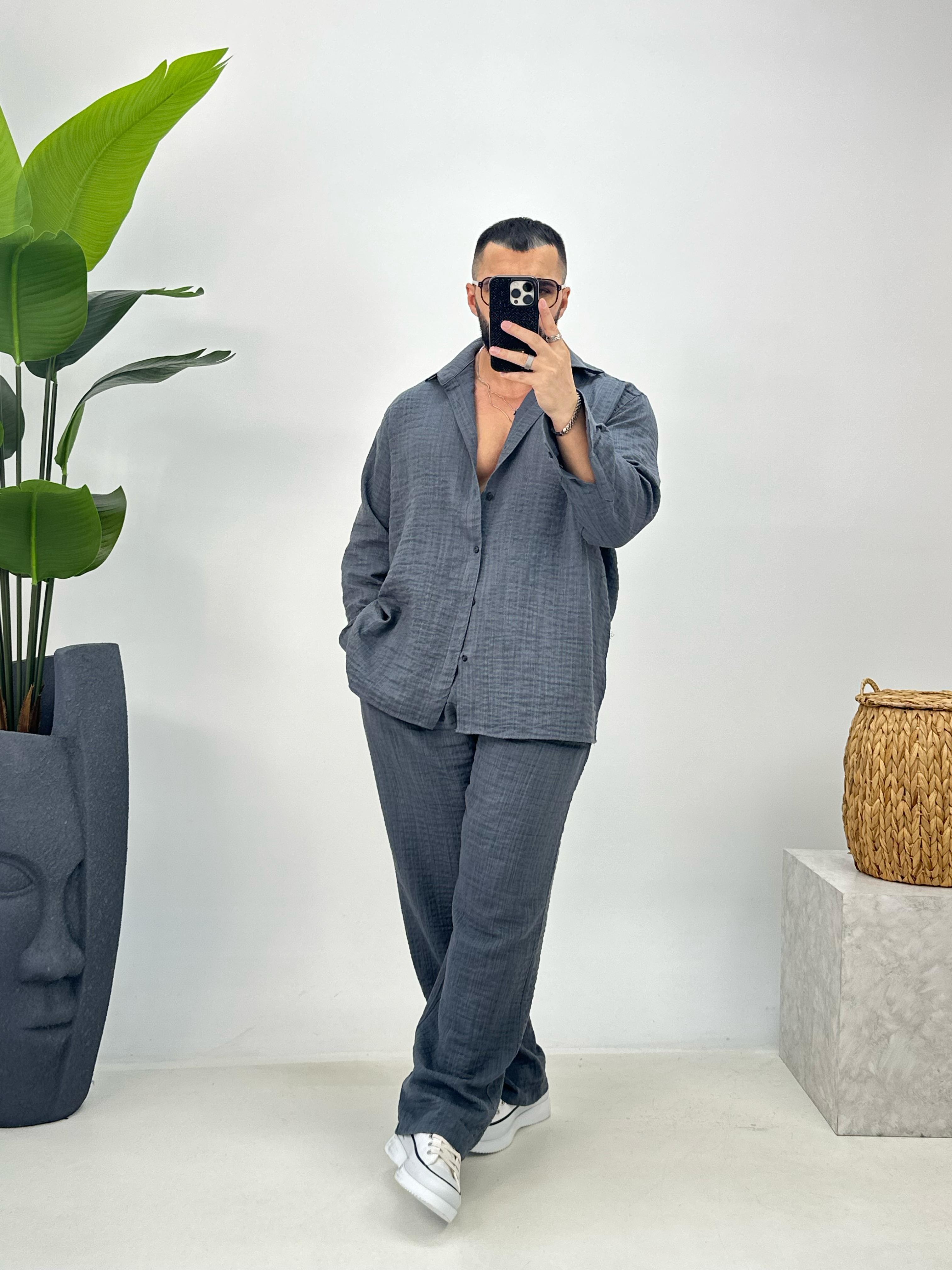 Premium Keten Takım Gri