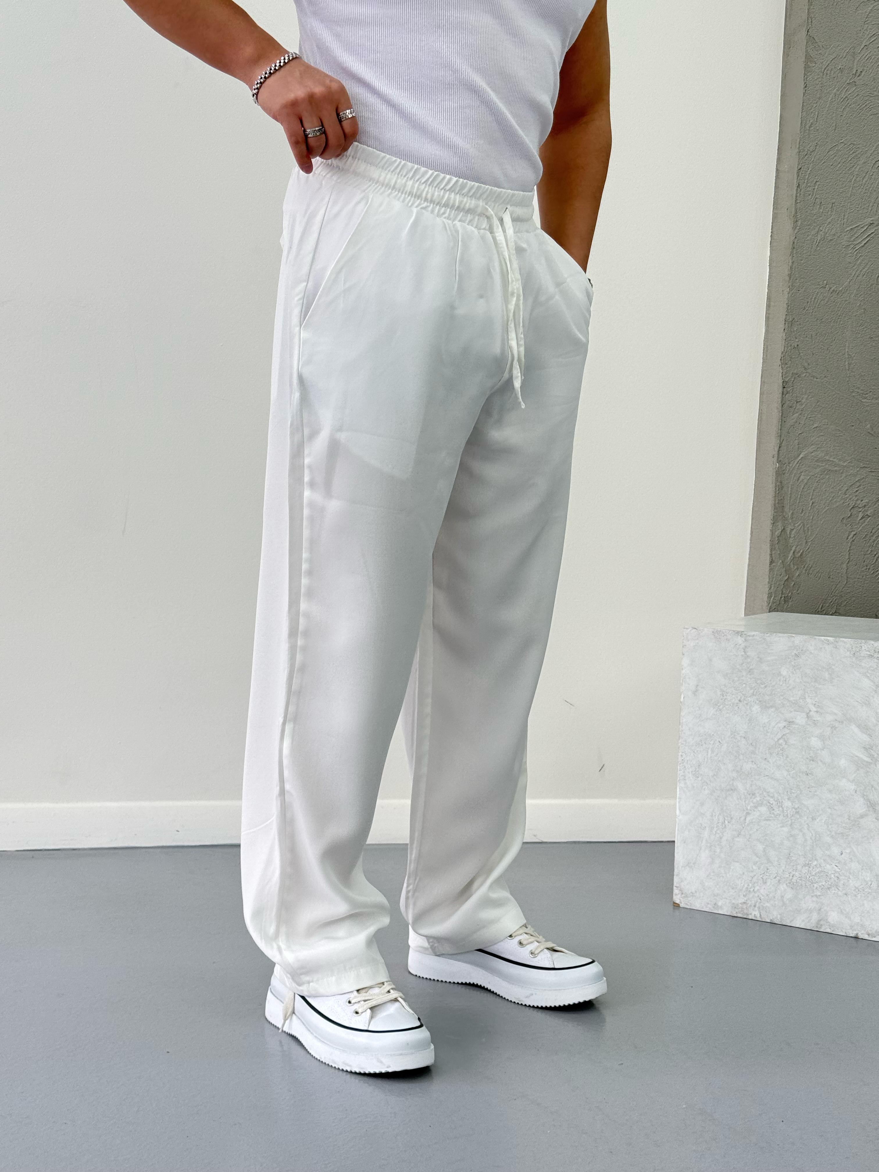 Premium Kumaş Baggy Pantolon Beyaz