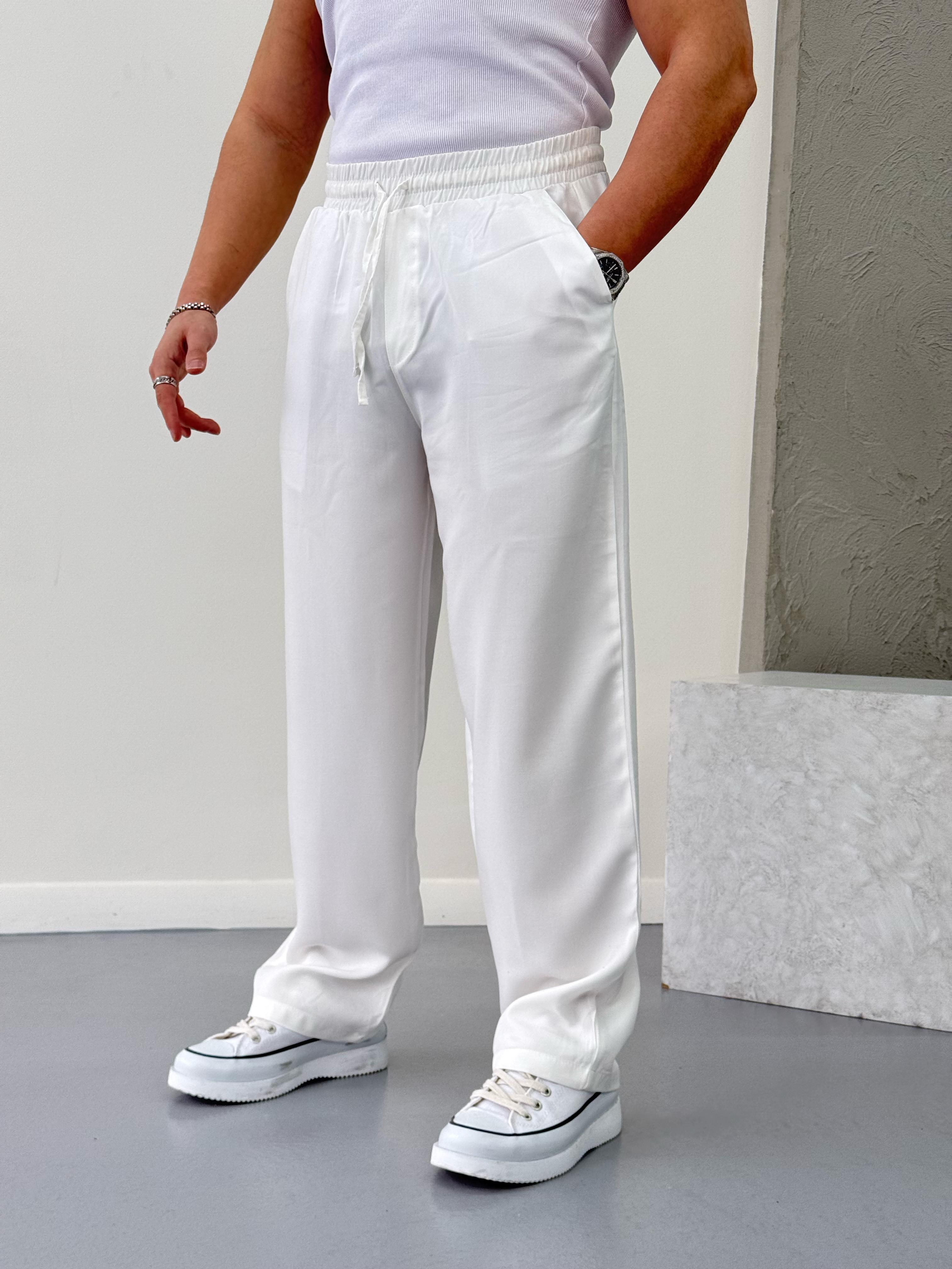 Premium Kumaş Baggy Pantolon Beyaz