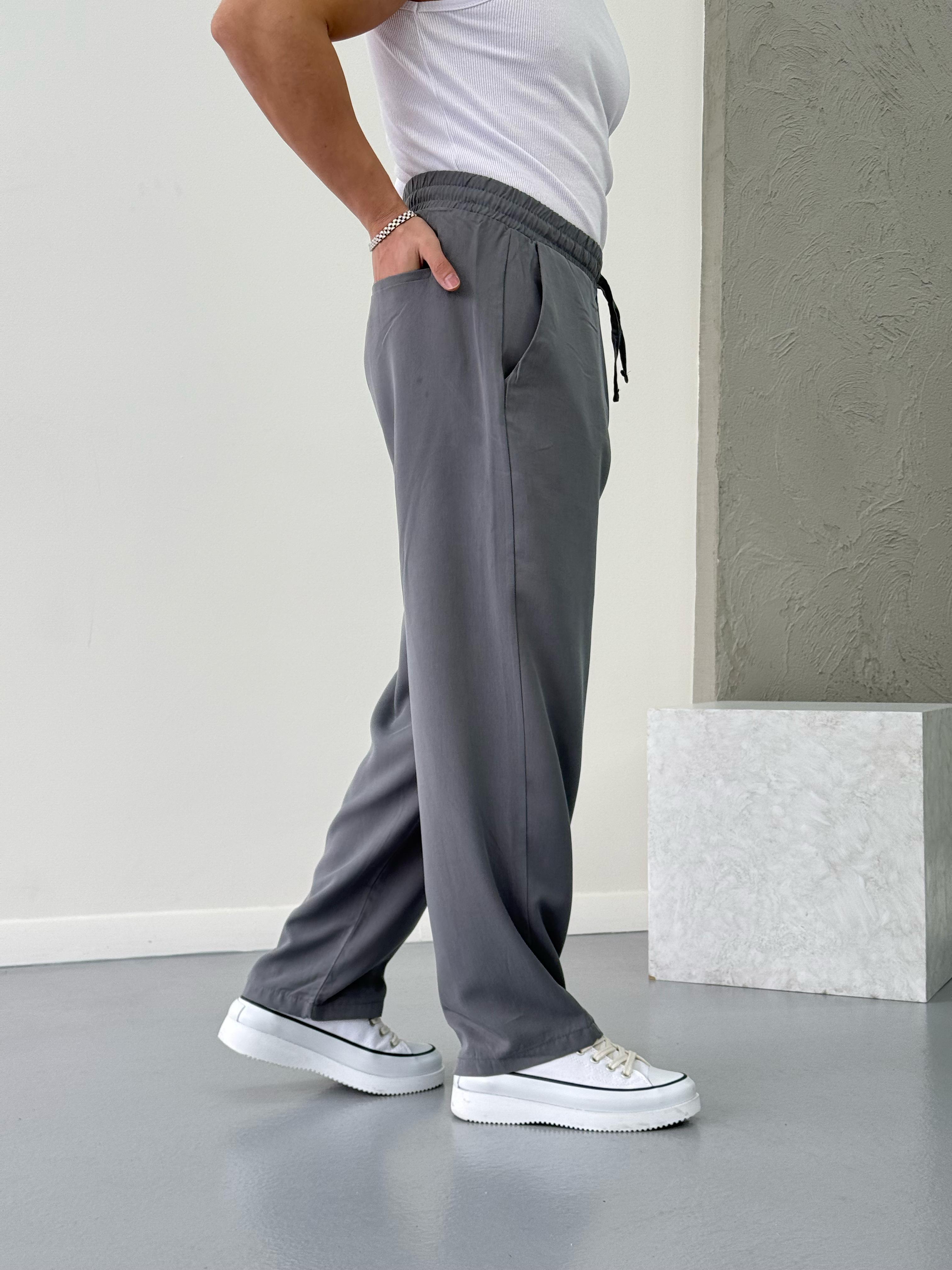 Premium Kumaş Baggy Pantolon Gri