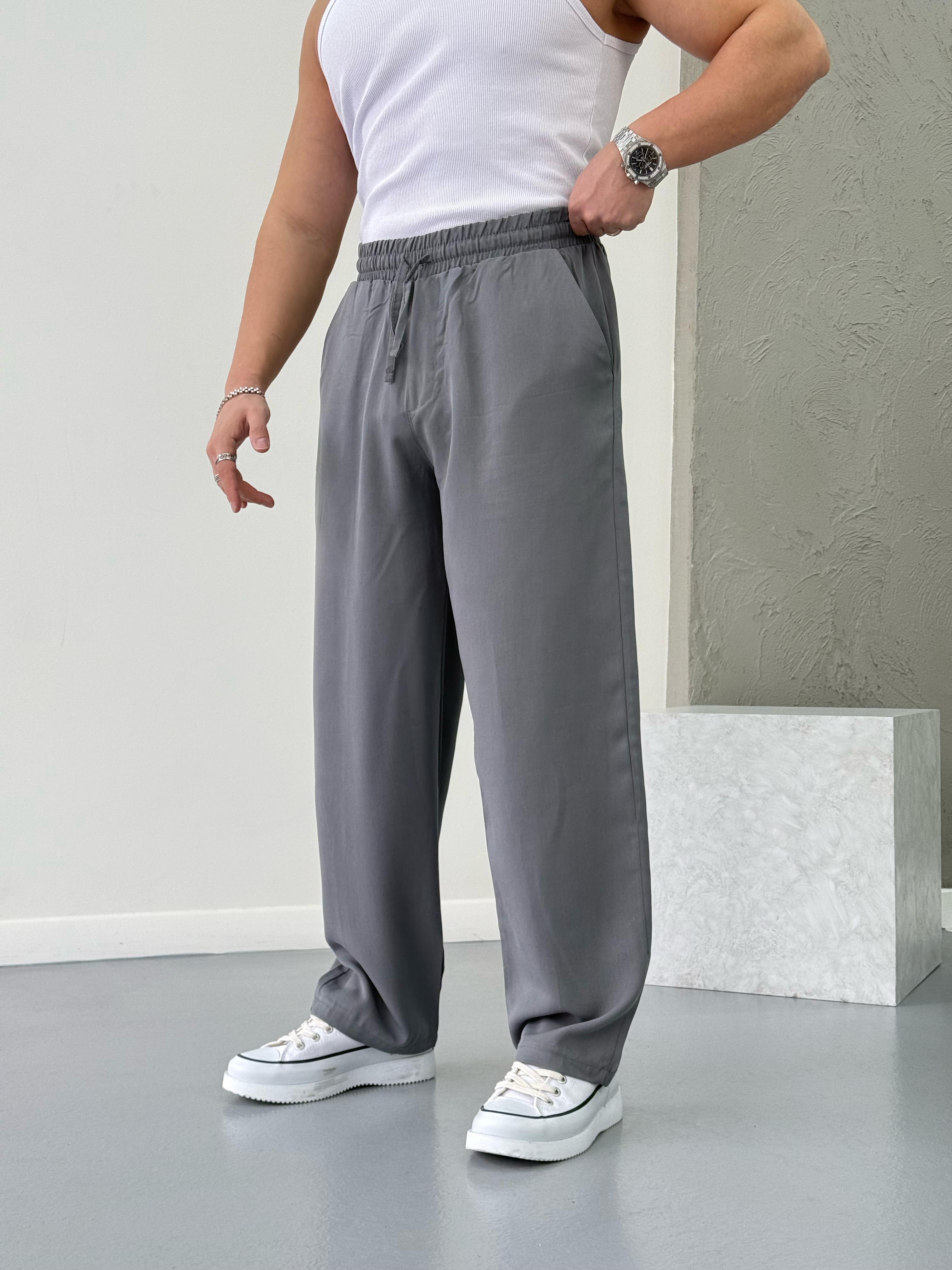 Premium Kumaş Baggy Pantolon Gri
