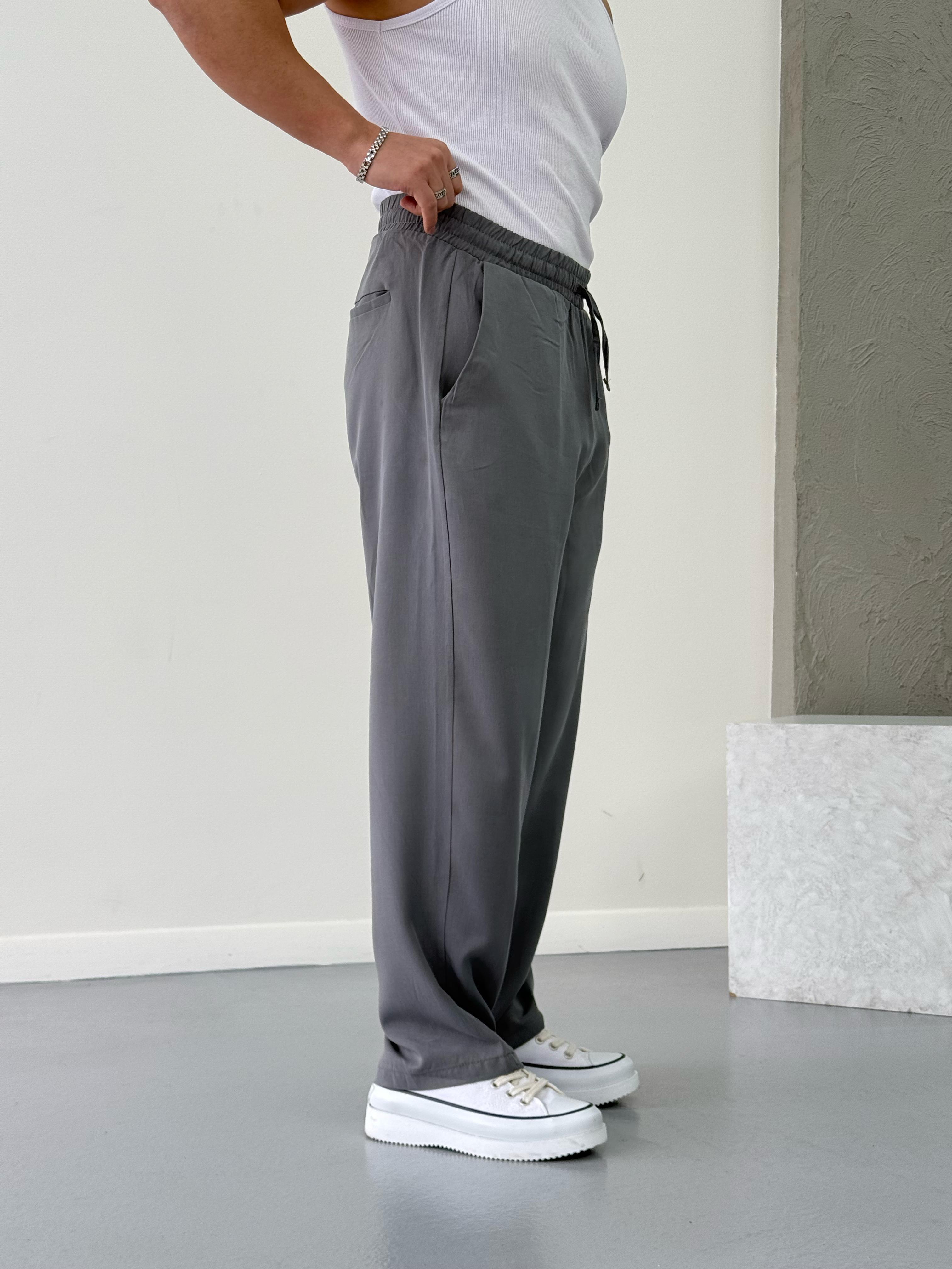 Premium Kumaş Baggy Pantolon Gri