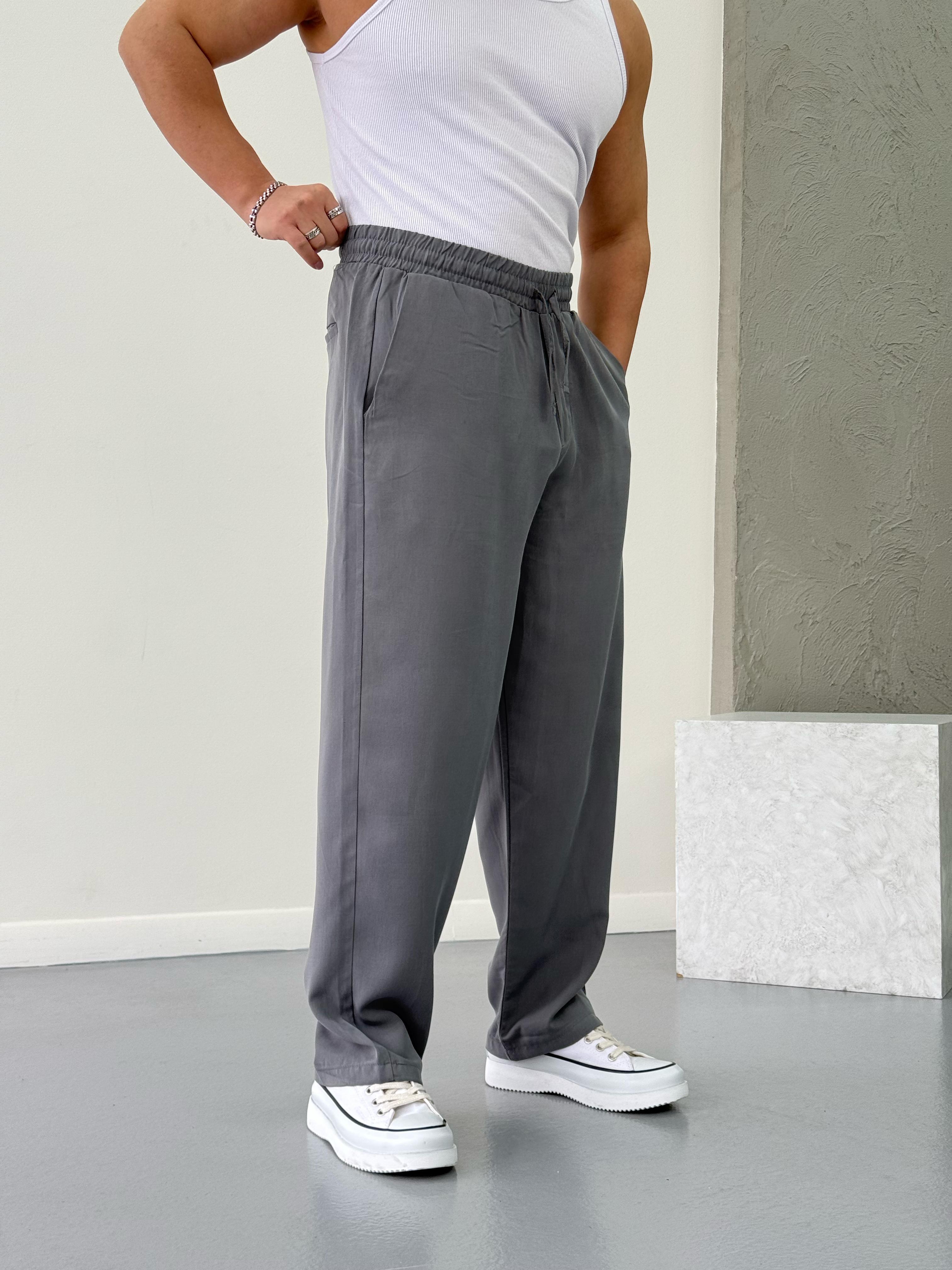 Premium Kumaş Baggy Pantolon Gri