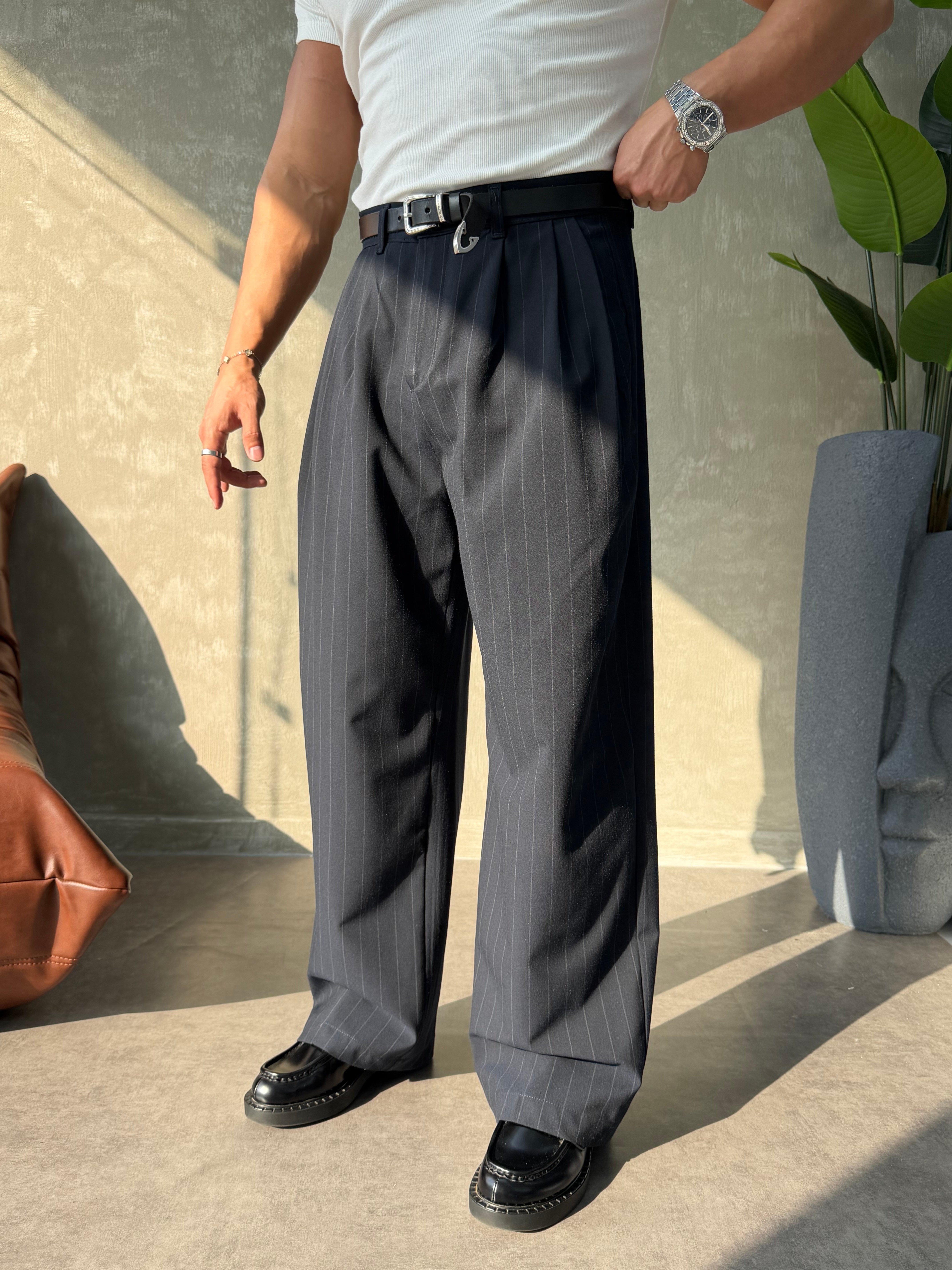 PREMİUM KUMAŞ ÇİFT PİLE ÇİZGİLİ PANTOLON LACİVERT