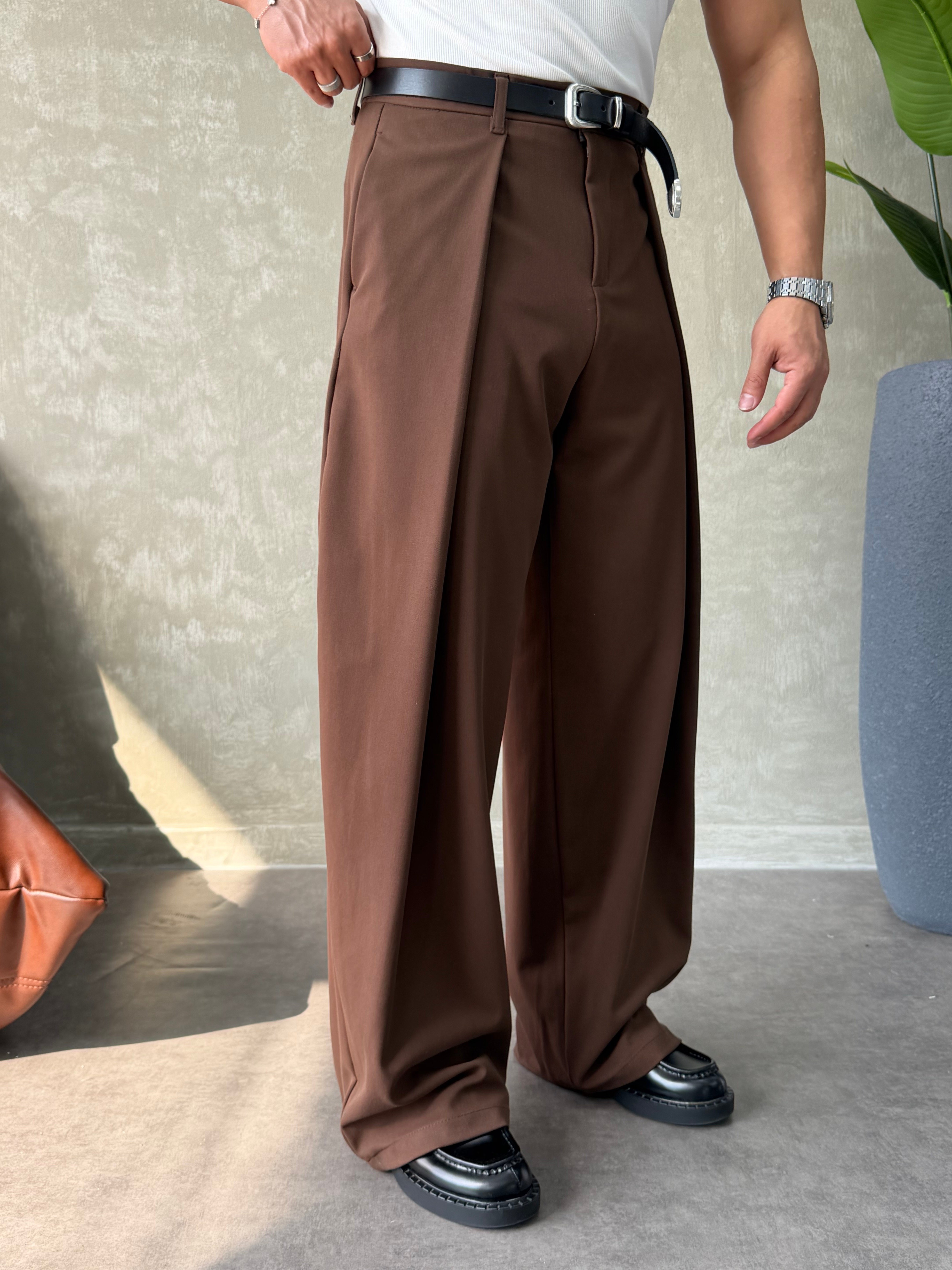 PREMIUM KUMAŞ KORE KESİM PANTOLON KAHVERENGİ