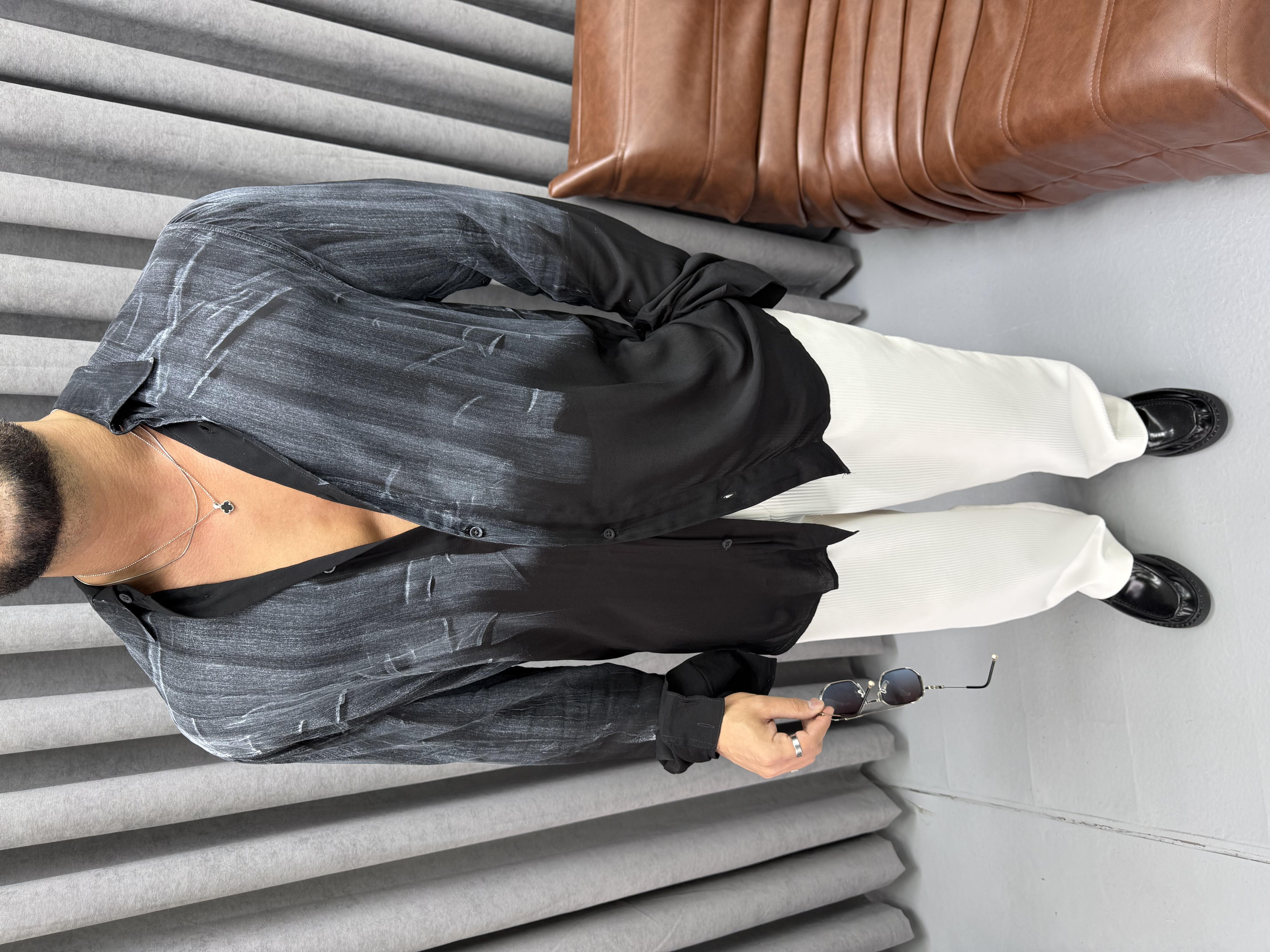 PREMİUM KUMAŞ OVERSİZE YIKAMALI GÖMLEK SİYAH